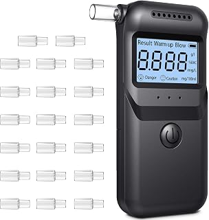 FIVAVA Alcoholimetro Digital Homologado, Alcoholímetro Alcohol Test | Precisión ±0,01% | Portátil LCD Digital | 20 Boquillas Reutilizables | Test Alcoholemia Uso Doméstico/Profesional