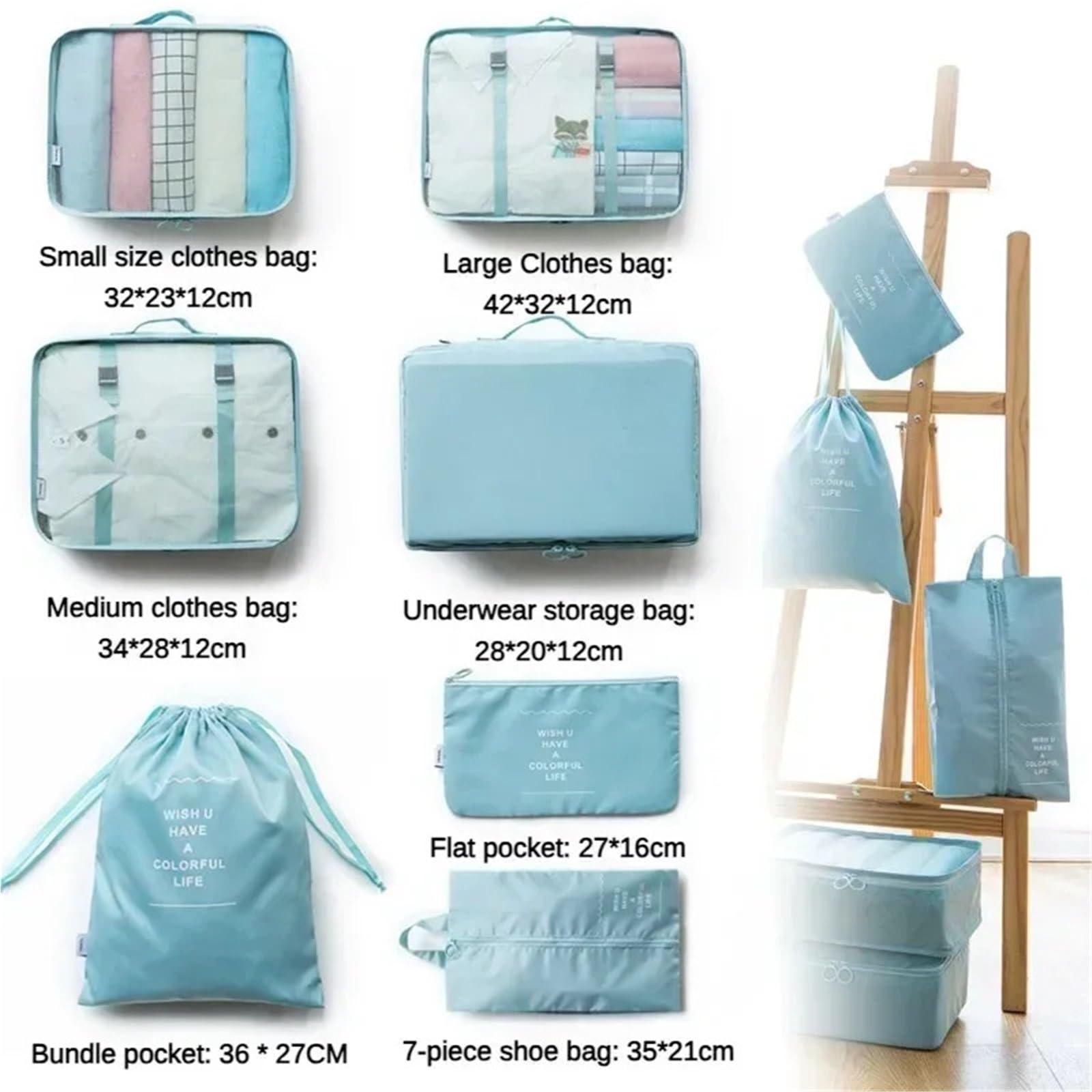 Set da 7 pezzi for organizzare borse viaggio, vestiti, bagagli, coperte, scarpe, valigie e cubi imballaggio per Vestiti, Scarpe, Cosmetici(Grey)