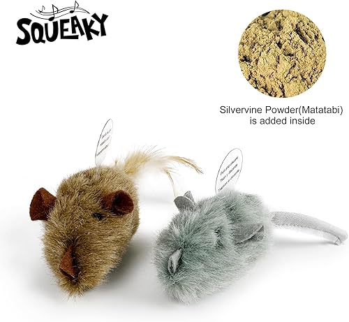 Miniatura 3 de TTcat 2 ratones de hierba gatera Matatabi Silvervine para gatos y gatitos, juguete interactivo de ratones para gatos, Melody Chaser Cat Play