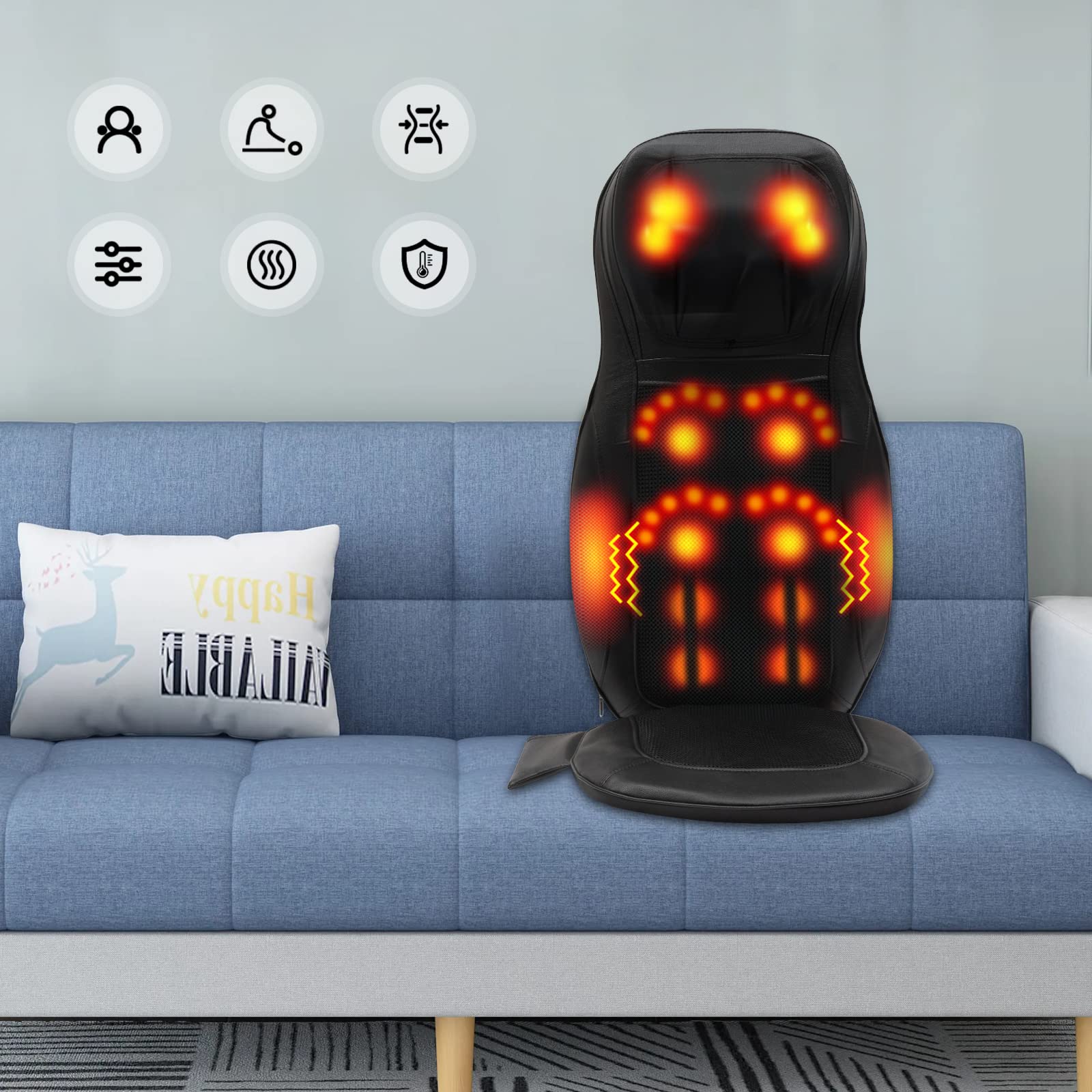 Ganzkörper Massagesitzauflage, 50 Hz Shiatsu Massageauflage Rückenmassagegerät, Tragbare Massageauflage, mit Wärmefunktion und Fernbedienung, für Rücken und Nacken