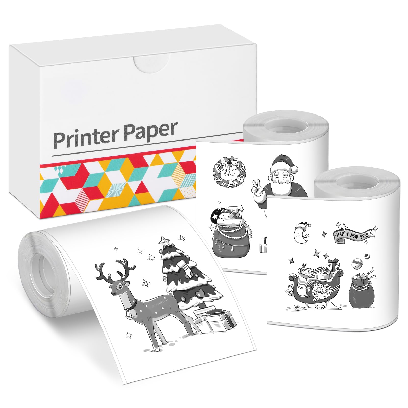 Papier Thermique Autocollant Pour Imprimante T02/M02L/M02X - 50mm X 3,5m - 3 Rouleaux Noir Sur Blanc