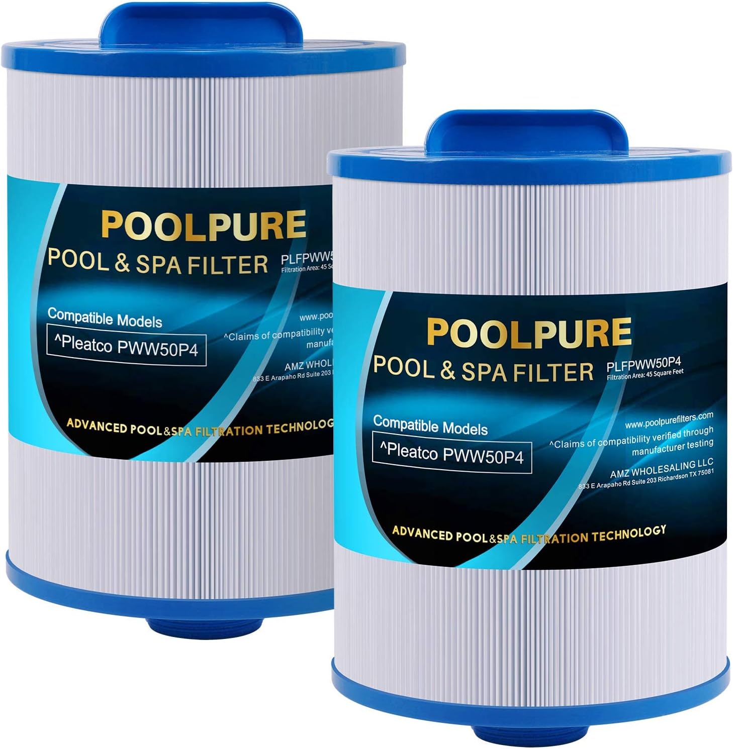POOLPURE Replacement Spa Filter – PWW50P3, 1.5" Coarse Thread, Fits Unicel 6CH-940 – 50 Sq Ft