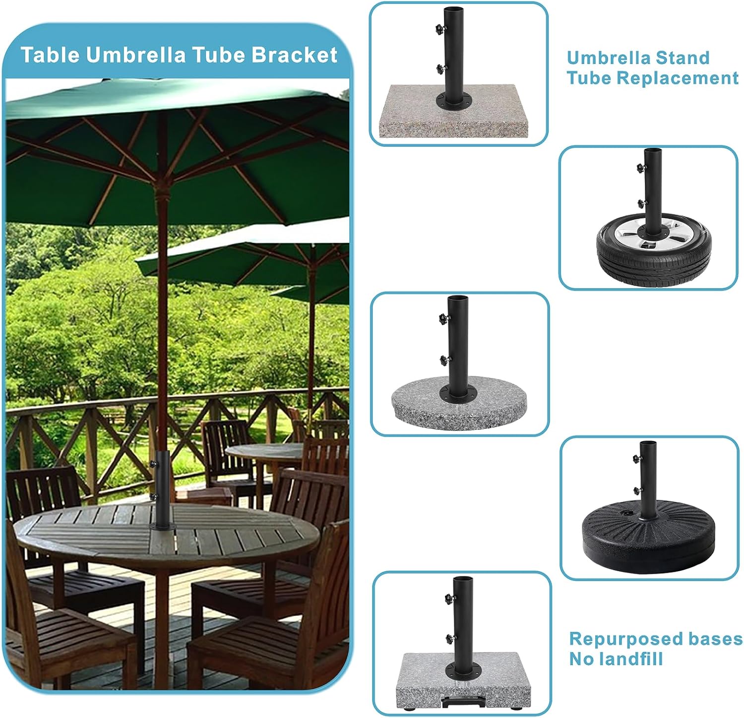 Granite Umbrella Stand Tube Outdoor, Stone Umbrella Tube Base for Outside Universal Umbrella Base Tube Replacement for Granite Boards,Cement Boards,Marble Slab,Table Umbrella Tube Bracket