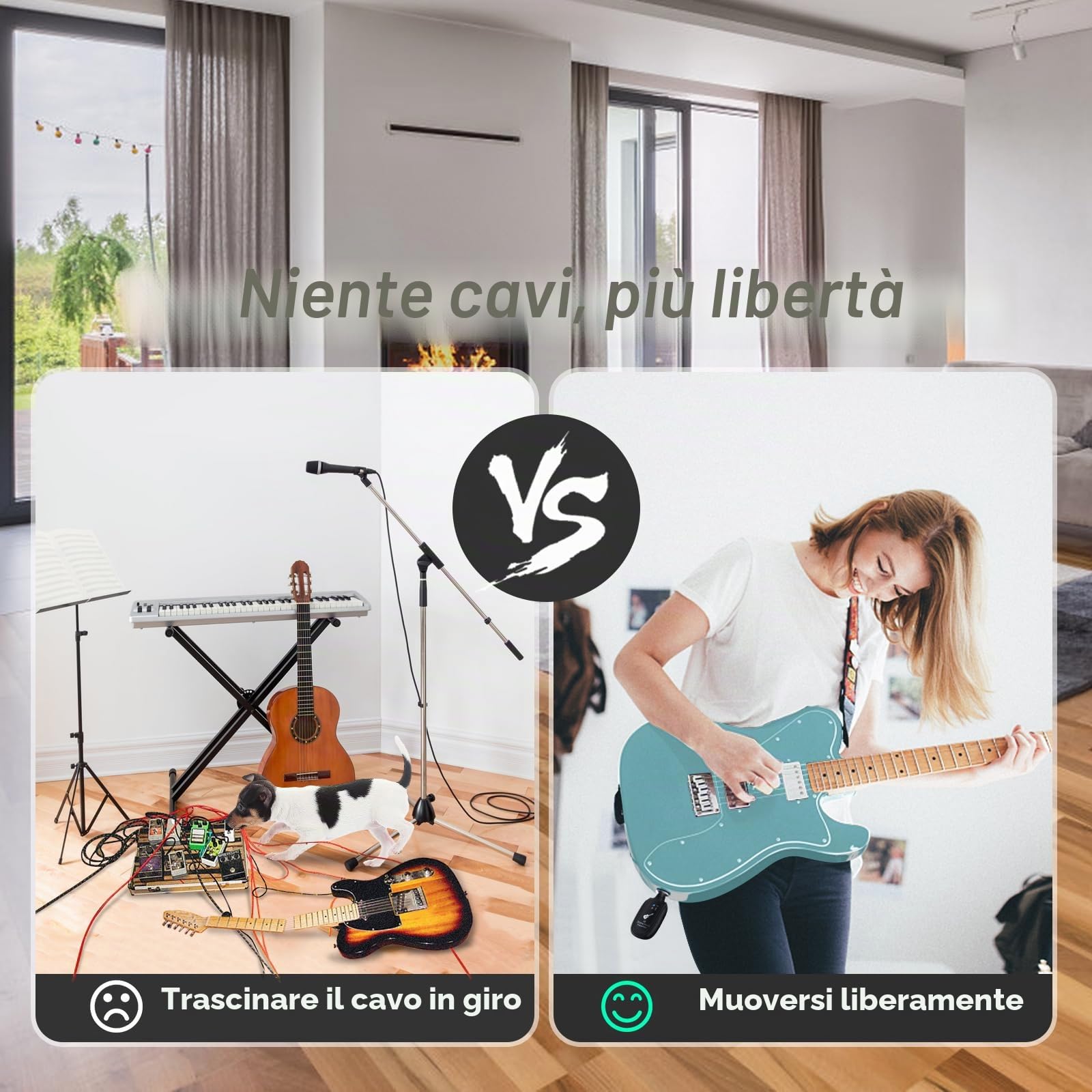 A8 Sistema Wireless per Chitarra 2 Modalità Batteria al Litio Ricaricabile Integrata Trasmettitore Ricevitore Audio UHF Wireless per Chitarra Acustica Basso Violino