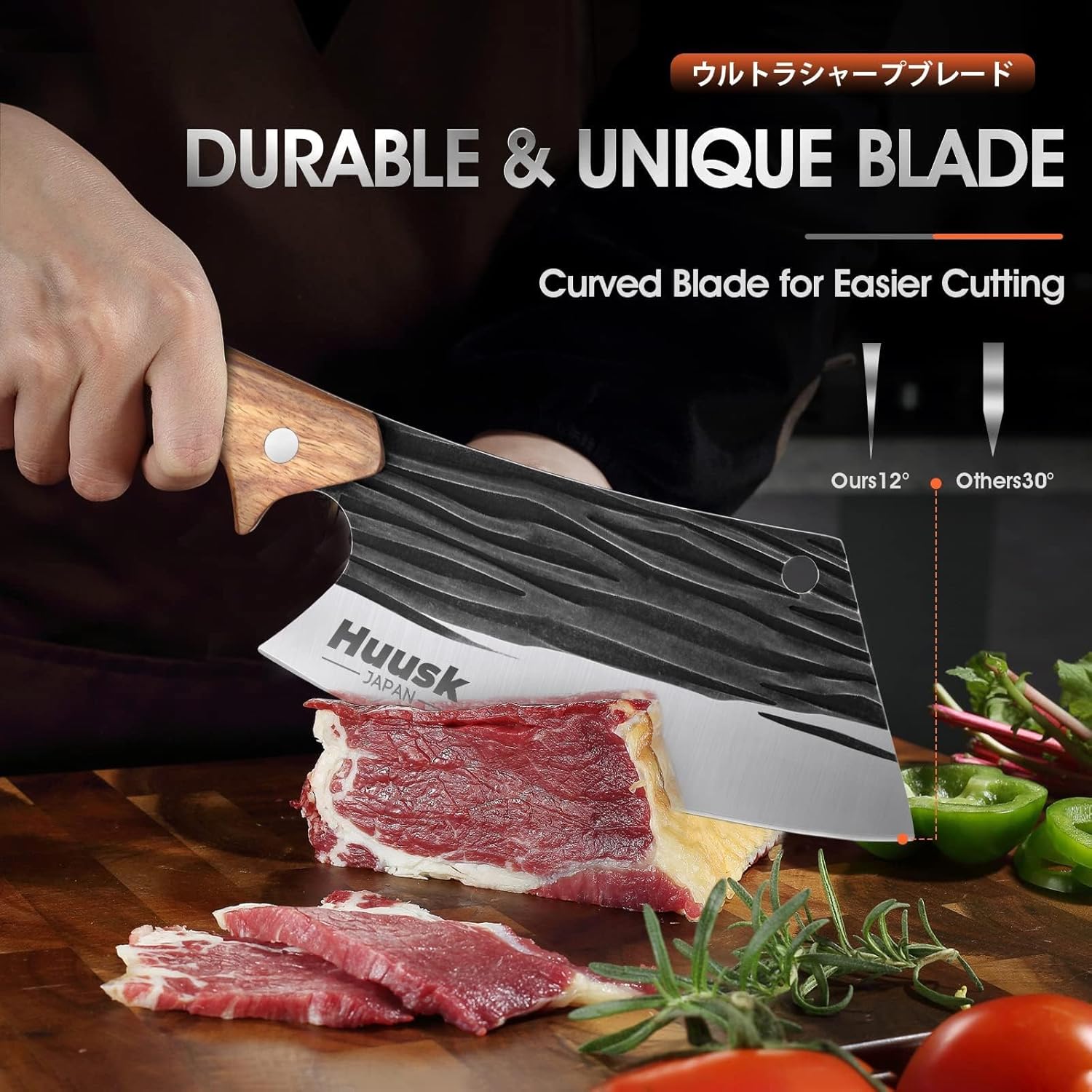 Huusk Butcher Knives for Meat Cutting, Hand Forged Meat Cleaver Knife Full Tang High Carbon Steel Chef Knives Heavy Duty Butcher Knife for Camping, BBQ, Gift for Men and Women - Image 3