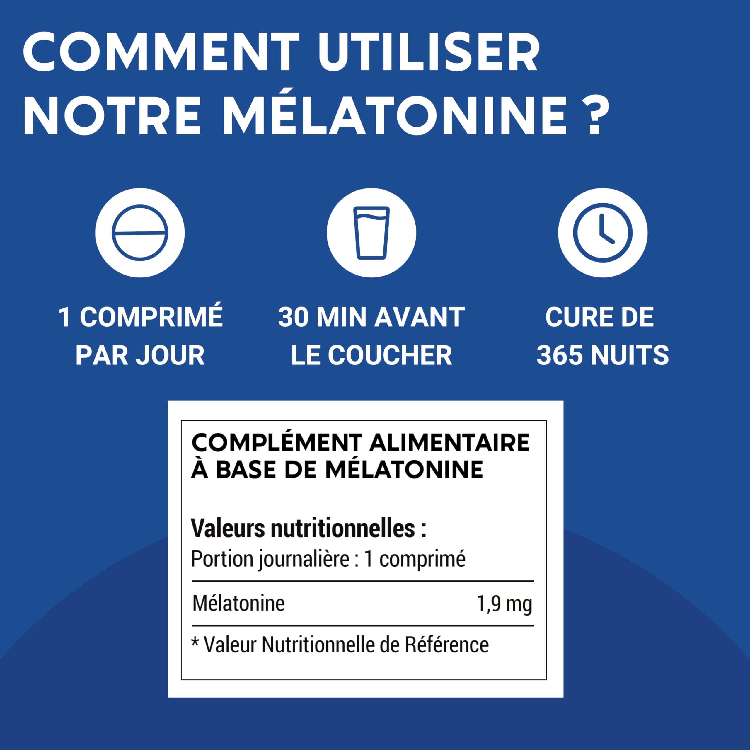 MÉLATONINE 1,9MG - 1 an d’Approvisionnement 365 Comprimés - Endormissement, Sommeil, Jetlag - Fabriqué en France