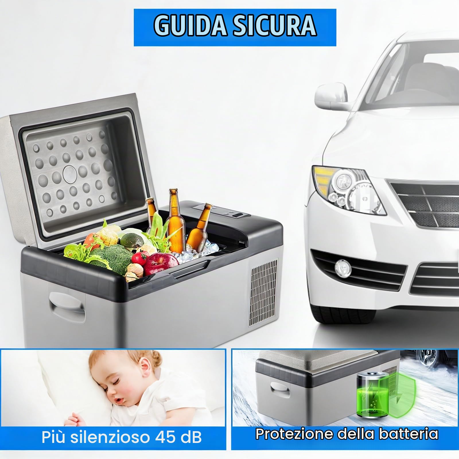 Frigorifero Portatile Auto 12V, Frigo Compressore da Campeggio -20℃~20℃, Mini Congelatore per Auto Camper SUV e Viaggi, Raffreddamento Rapido per Bevande, Alimenti e Outdoor