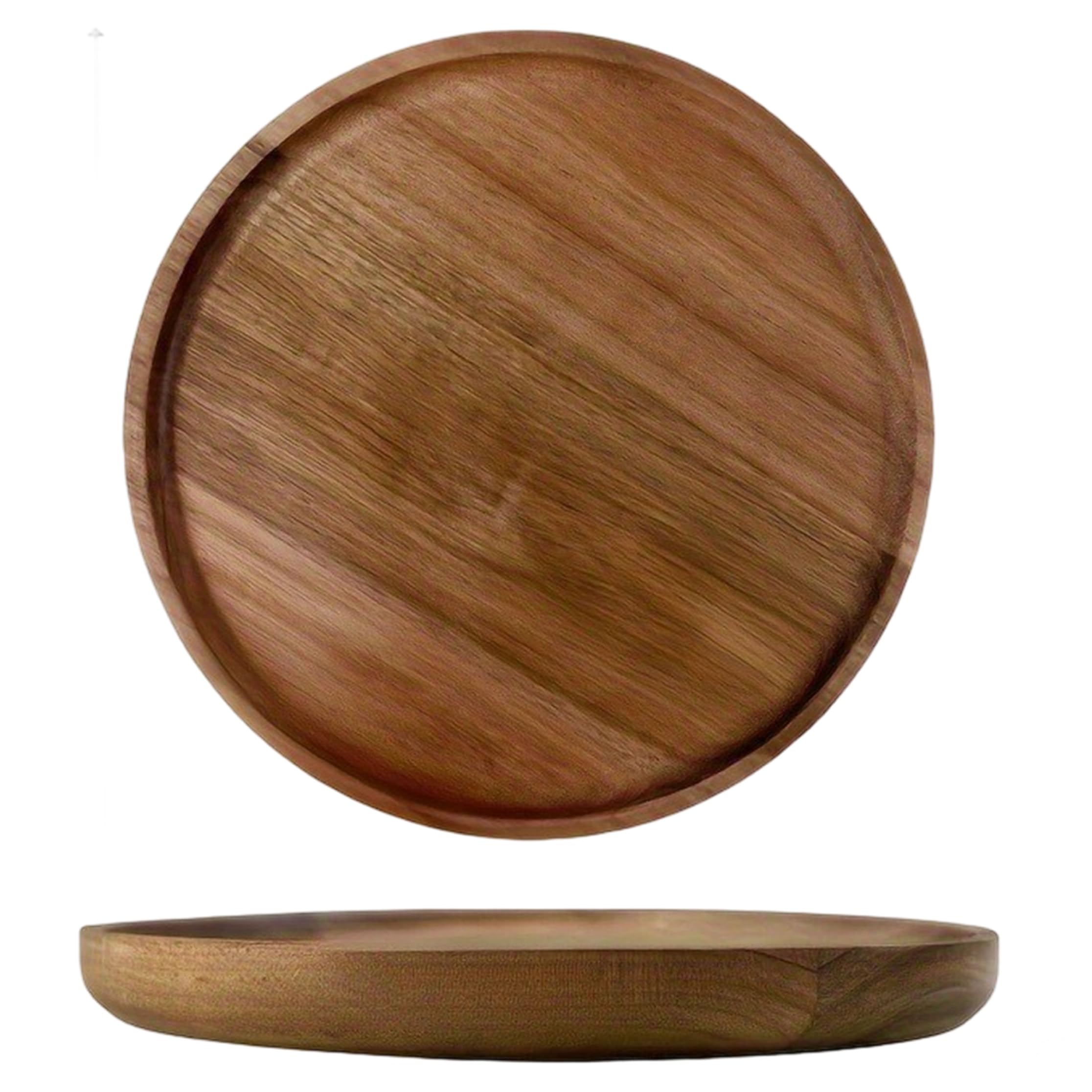 Plateau en bois rond plat de présentation en acacia pour décoration de table maison