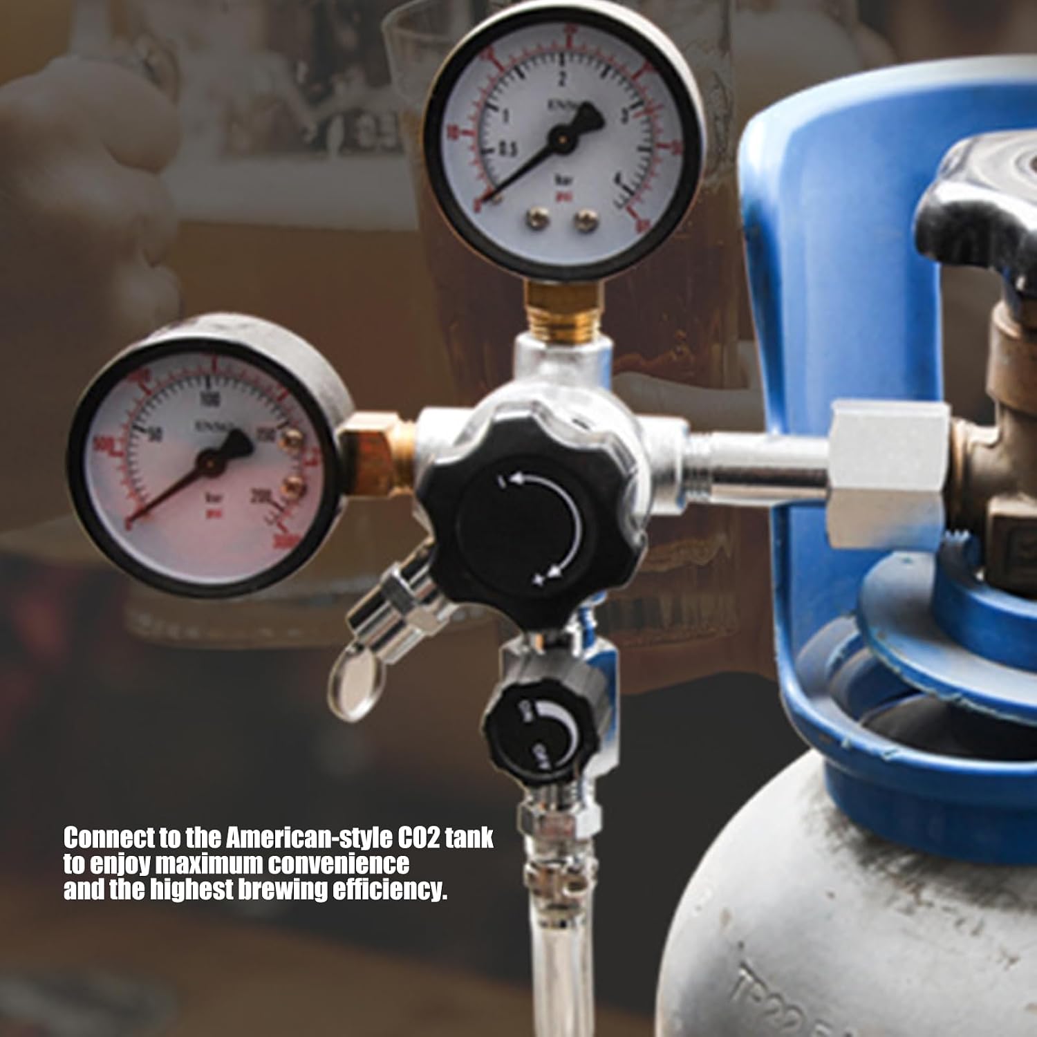 Stainless Steel Brewing Equipment CO2 Regulator Double Stage Carbon Dioxide Pressure Reducing 5 / 16in Double Stage