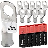 Vista 237 de SELTERM 25 piezas de lengüetas de cable de batería de cobre estañado de grado marino de 2/0 AWG de 3/8 pulgadas, terminales de anillo de calibre 00