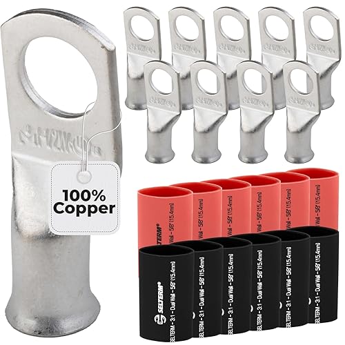 Miniatura 461 de SELTERM - Terminal en anillo de grado marino UL 2/0 AWG 3/8 pulgadas (25 uds) para batería, terminal tubular de cable eléctrico, conector calibre