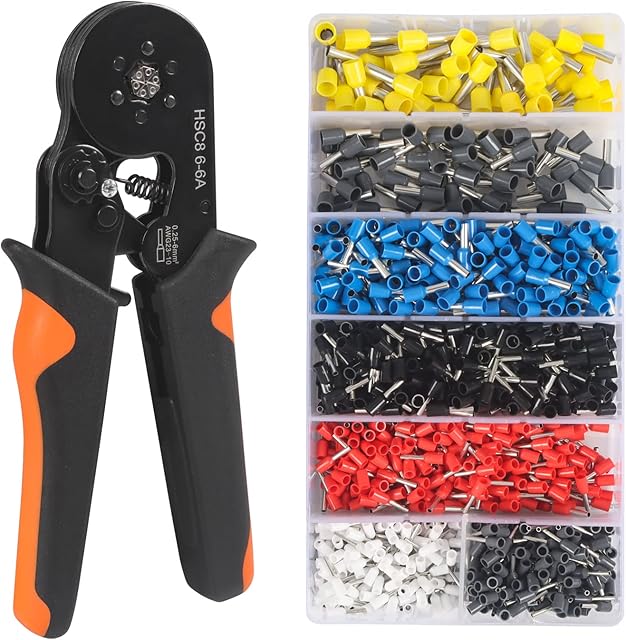 Alicate Crimpar Kit Prensa Terminais Com 1200 Pcs Tubolar 0,25 Até 6mm² (Hexágono Alicate De Crimpar)