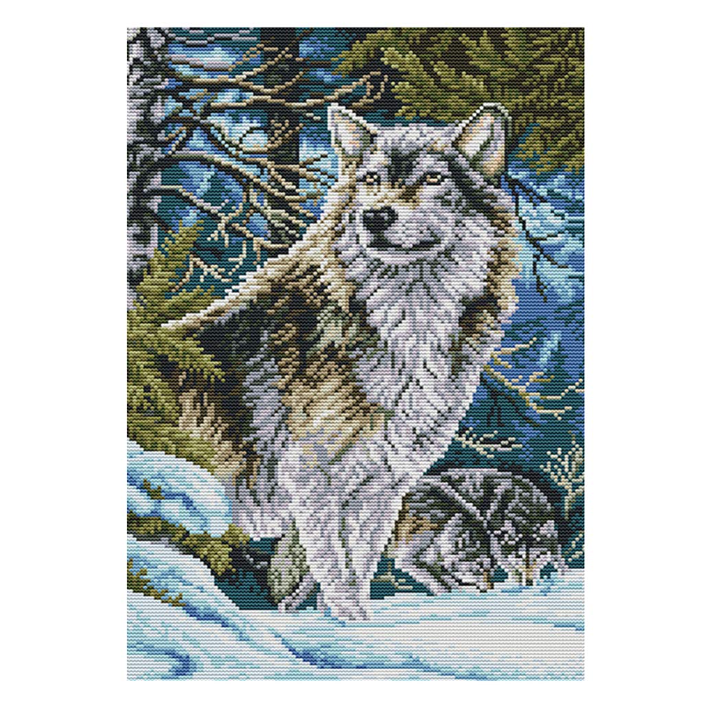 Stamped & Counted Cross Stitch Kit with Basic Tools - Wolf 14CT 31x42cm