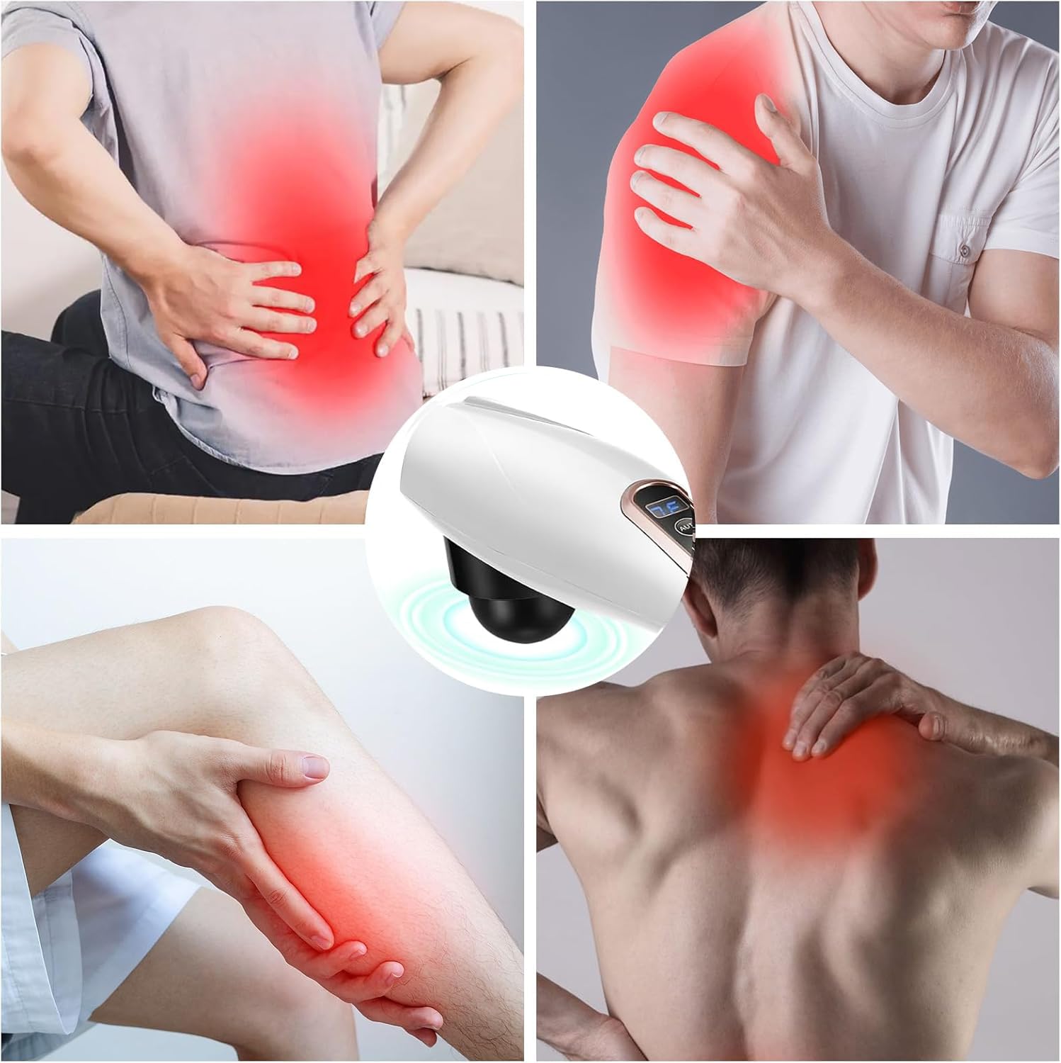 Elektrisches Handmassagegerät für Tiefengewebe, kabelloses Percussion-Massagegerät, 8 Aufsätze, Ganzkörper-Schmerzlinderung