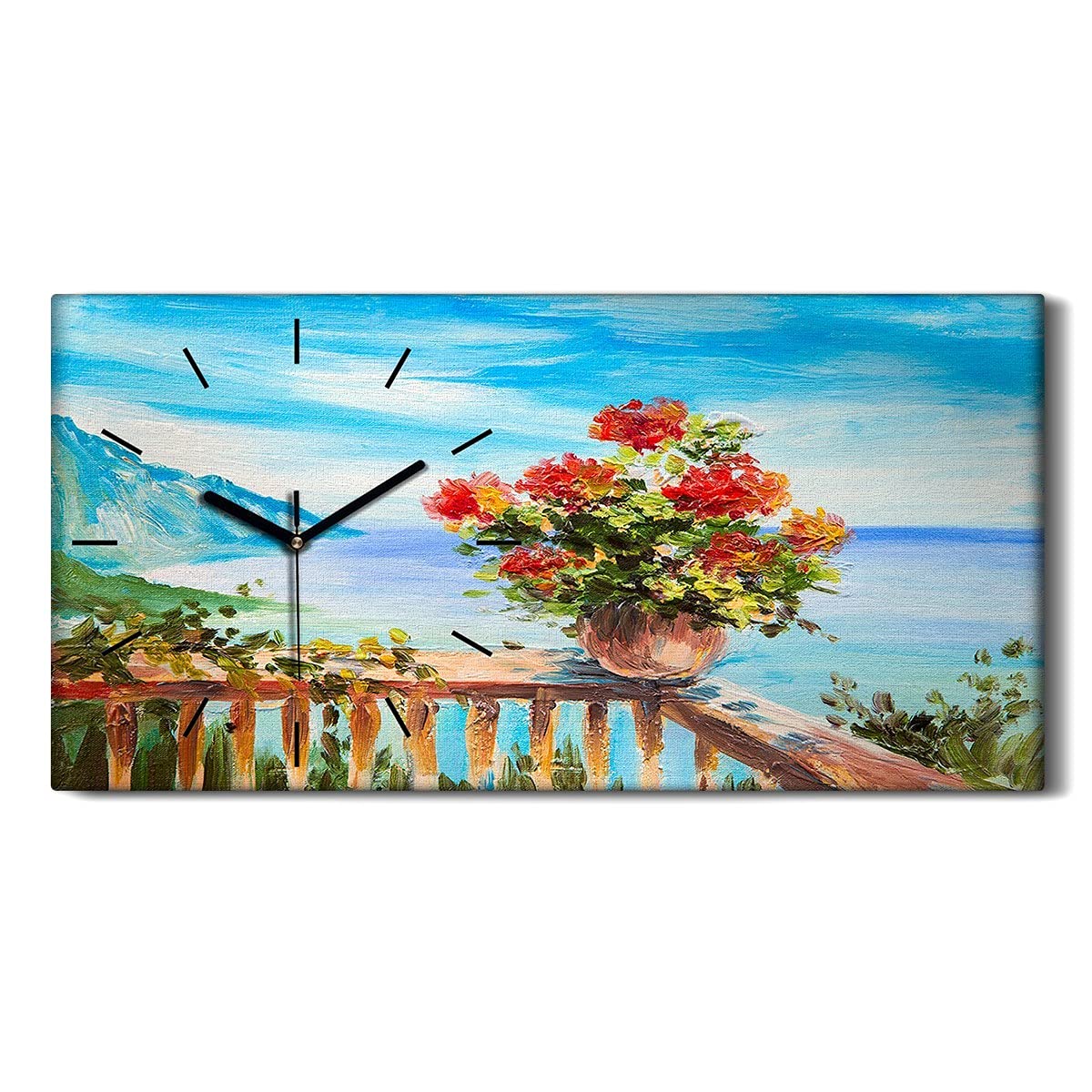 Horloge sur Toile Décoration Salon Moderne avec Motif Mer et Ciel 60x30cm