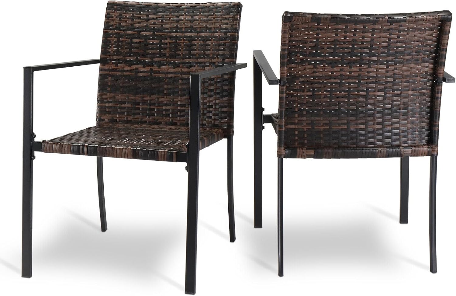 All-Weather Set of 2 Stackable Outdoor Wicker Patio Dining Chairs with Armrests