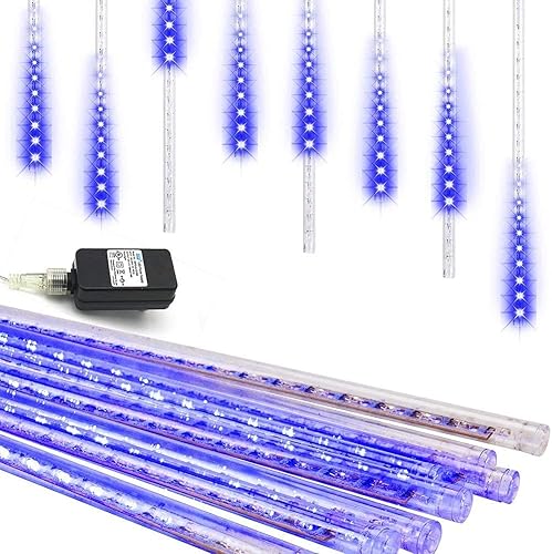 Miniatura 6 de Weepong Luces de lluvia con certificación UL, luces de lluvia de meteoros, 30 cm, 8 tubos 144 LED, luces de caída de nieve, luces en cascada, cadena