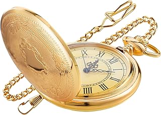 Carved Flower Quartz Pocket Watch with Quartz Movement, Pocket Watch with Chain Clip for