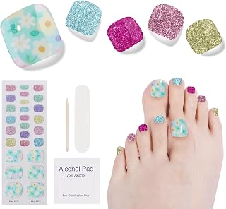 Semi Cured Gel Pedicure Strips, (Summer Swimming Pool) 26 PCS Gel Nail Strips Works with Any UV Light, Salon Quality Gel Nail Stickers,Easy to Apply & Remove