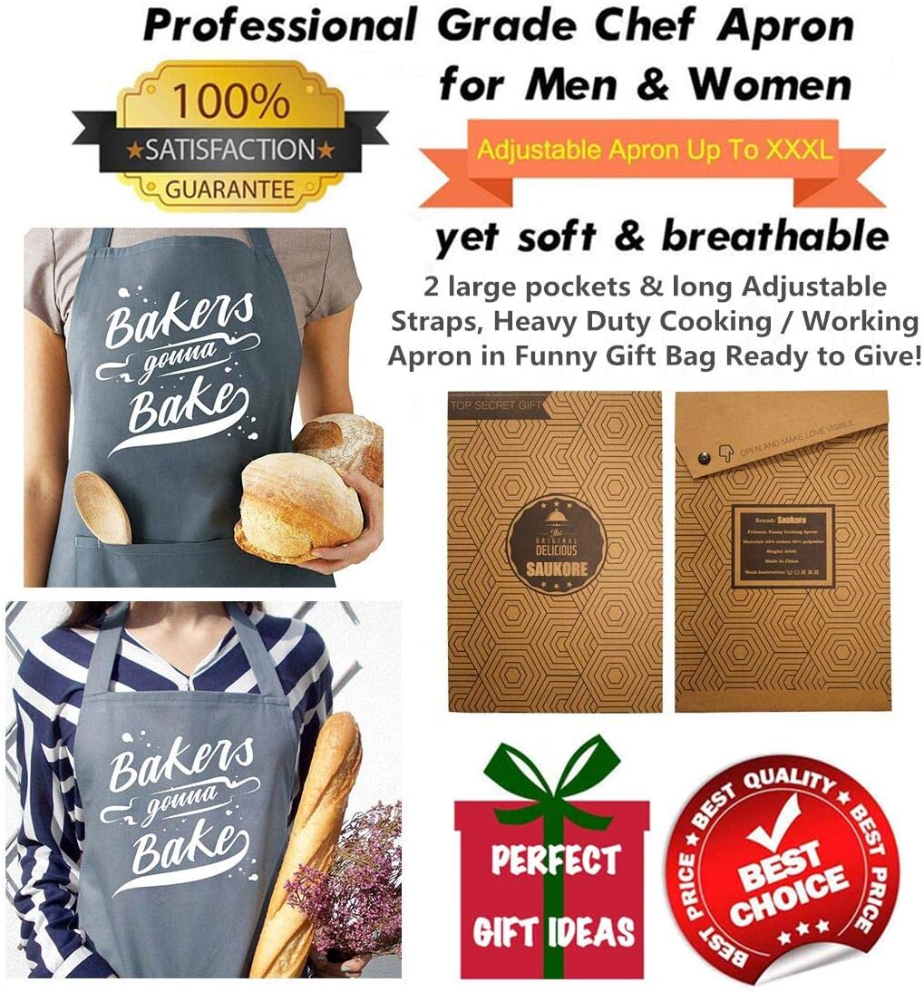 Funny Baking Aprons for Women Men, Cute Baking Gifts for Bakers, Kitchen Cooking Apron with 2 Pockets, Birthday Thanksgiving Christmas Apron Gift for Mom Wife Husband Dad Son Sister Daughter - Image 7