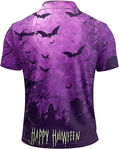 Halloween Costumes Polo Shirts for Men Scary Pumpkin Graphic Short Tee｜Block Lap