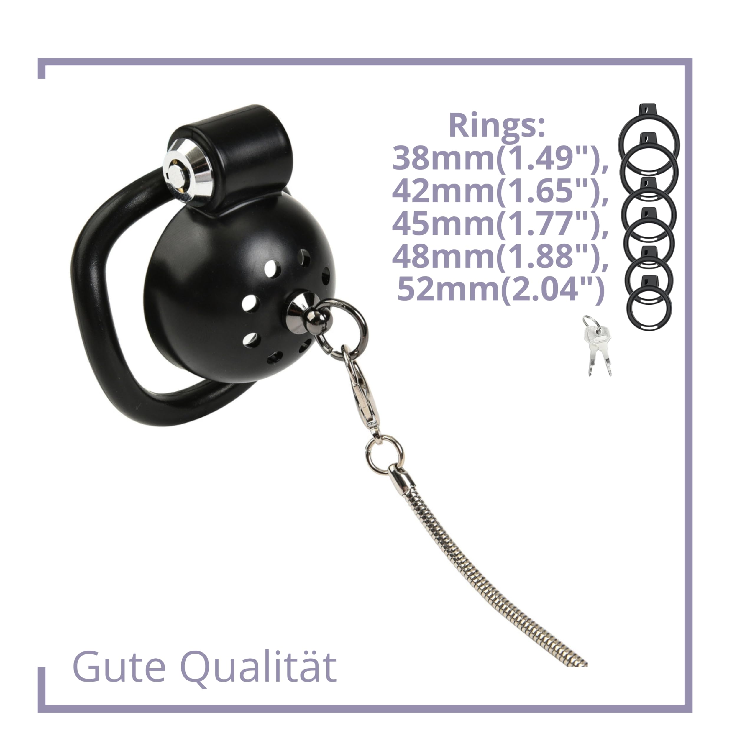 Fops Gabbia di Castità Piatta per Uomo in ABS – Small Chastity Cage con Chiusura Laterale, 5 Anelli (38-52mm) e Guinzaglio da 110cm per Bondage BDSM, Stretching Estremo e Controllo Totale N55