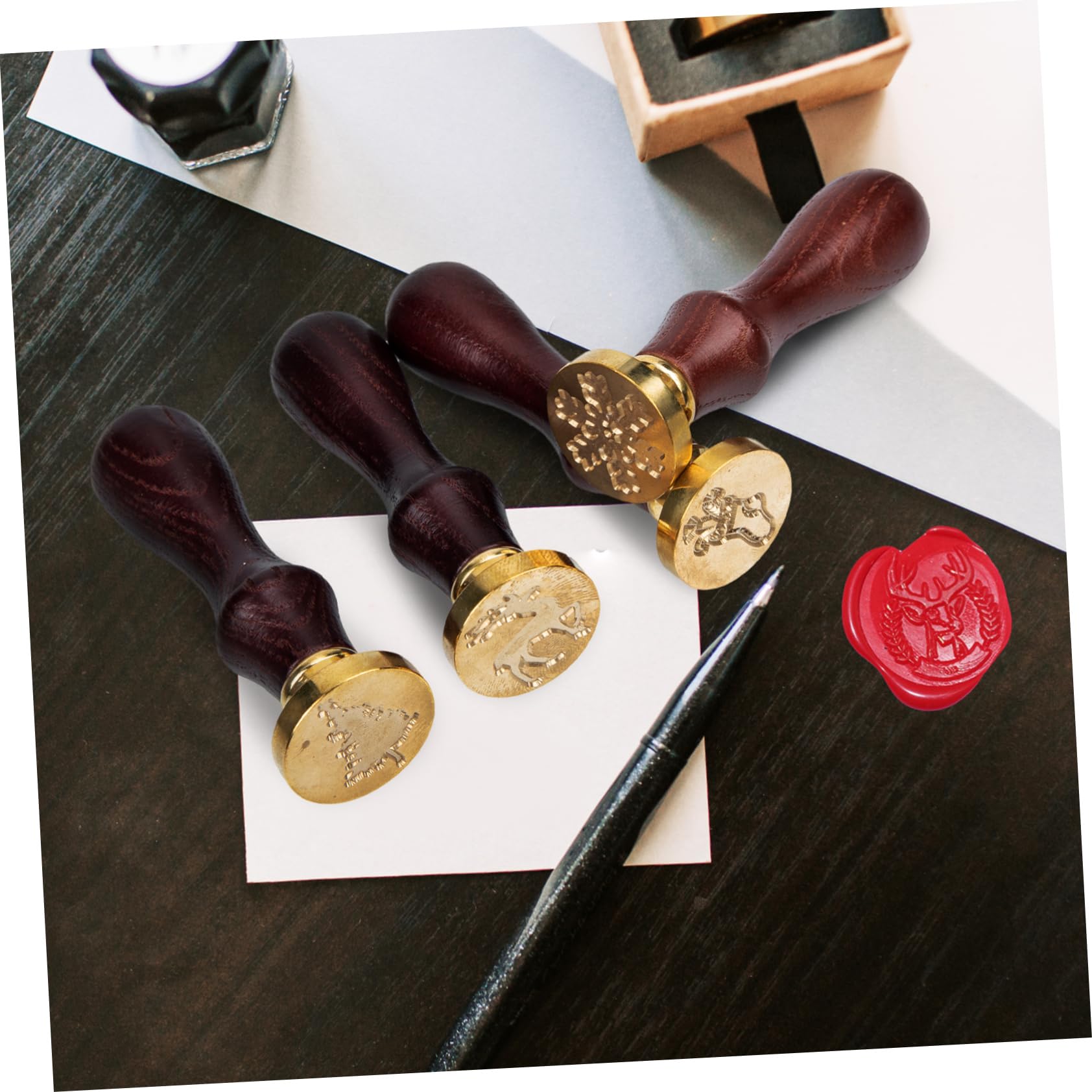 VILLCASE 5sätze Weihnachts Siegelstempel Mit Abnehmbarem Kopf Holzgriff Und Kupferkopf Teiliges Für Einladungen Und Scrapbooking Romantisches Dekorationswerkzeug