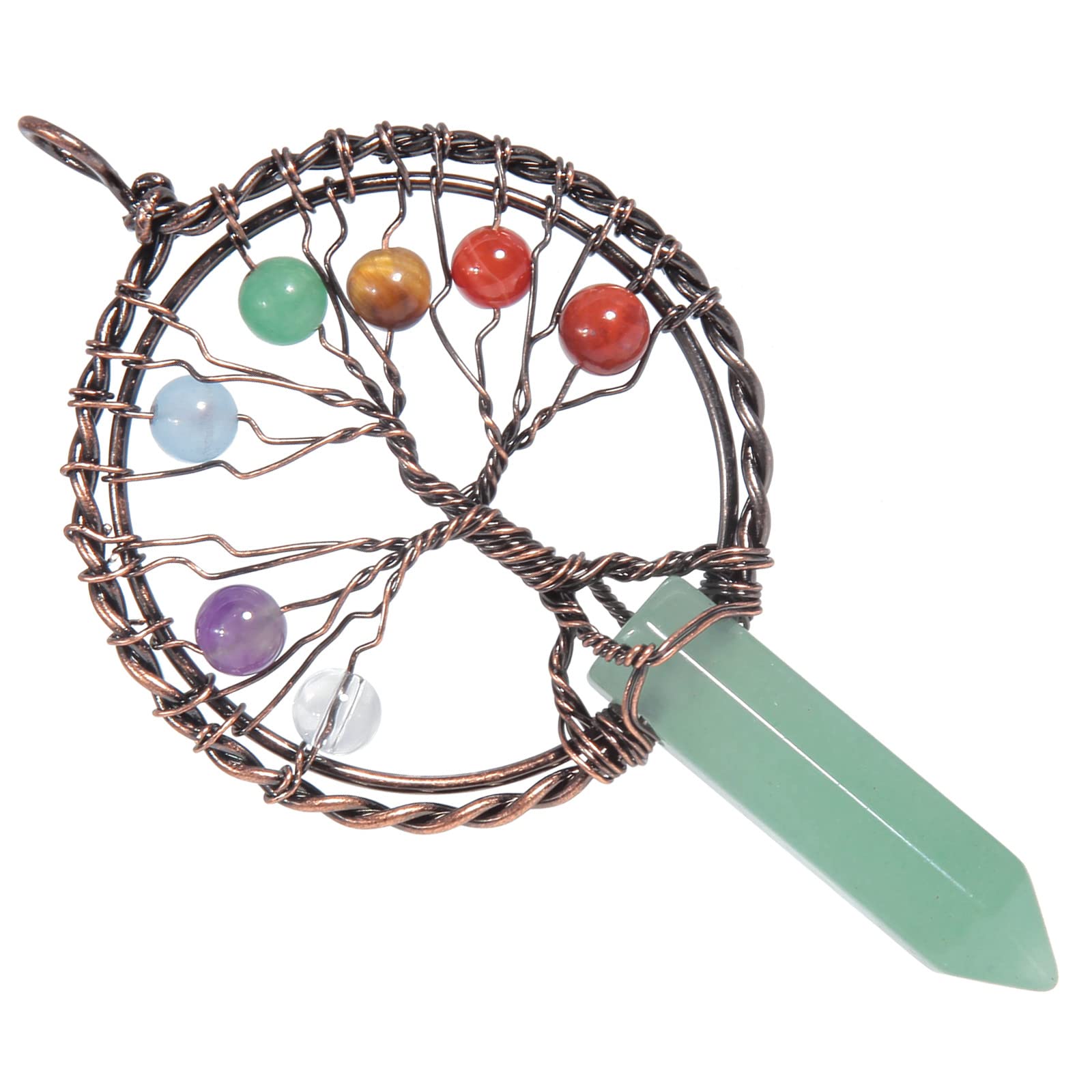 mookaitedecor 7 Chakra Tree of Life Necklace Green Aventurine Crystal Necklace for Women Brown Healing Crystal Necklace Semi Precious Stone Pendant Necklace Boho Crystal Gemstone Necklace Jewellery