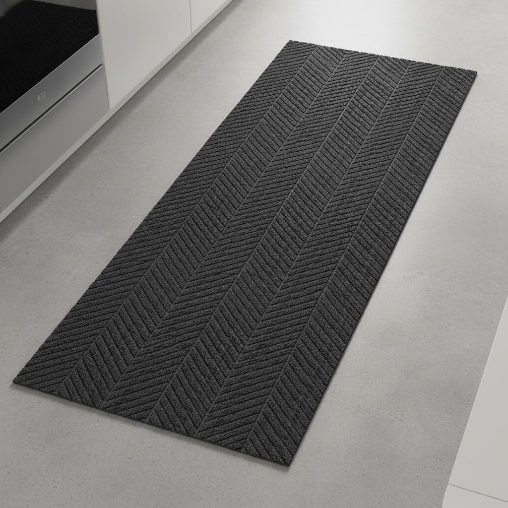 placeroom Long Runner Mat 60x160cm, Non Slip Hallway Runners Grey, Washable Kitchen Floor Mat, Dirt Trapper Door Mat Runner for Entrance, Thin Low Profile Carpet for Corridor, Edge-Free