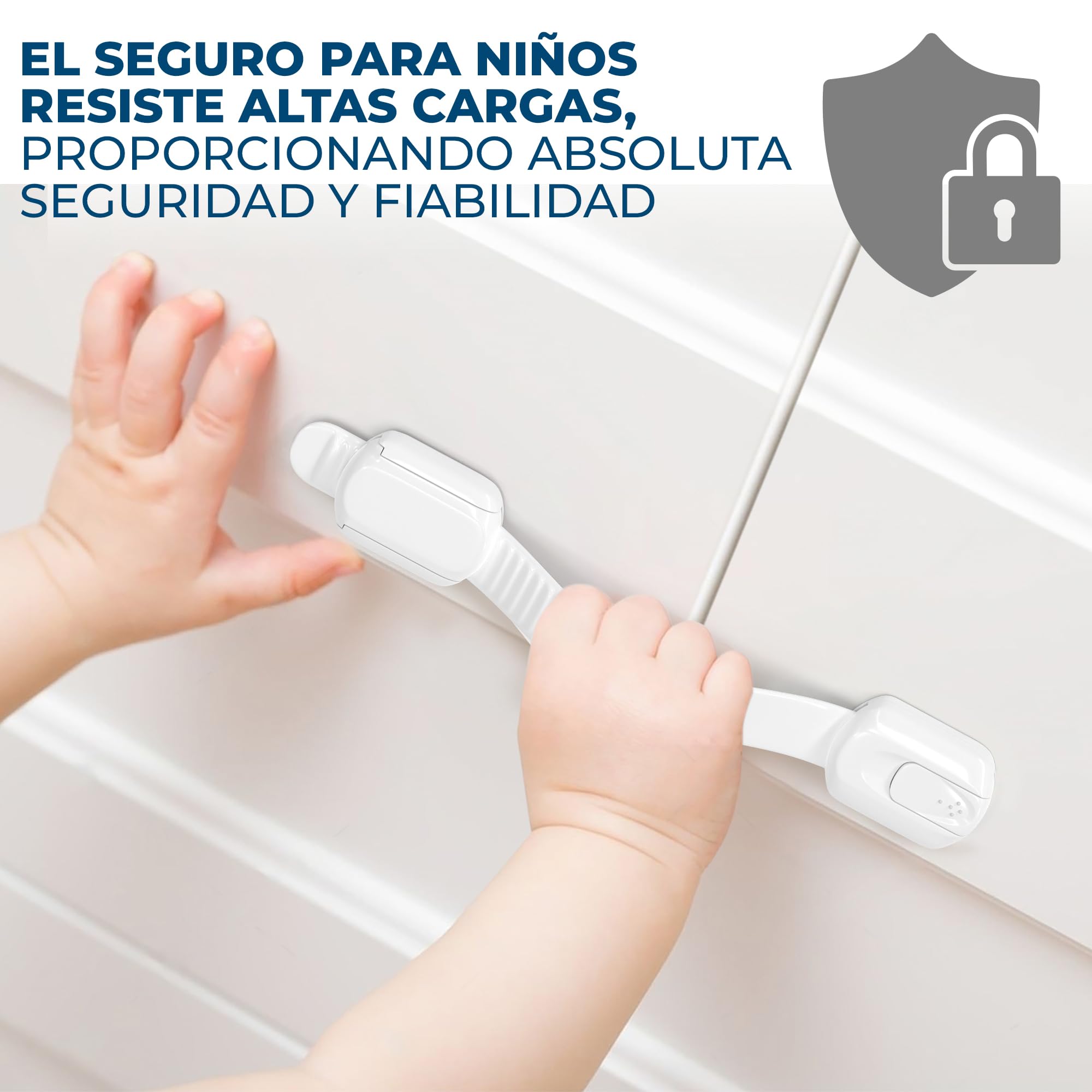 Hoffenbach Bloqueo de Seguridad para Bebé – Cierre Protector para Puertas, Cajones y Armarios – Cerradura Autoadhesiva sin Taladro, Seguros para Bebés y Ventanas (Blanco, 8 piezas)