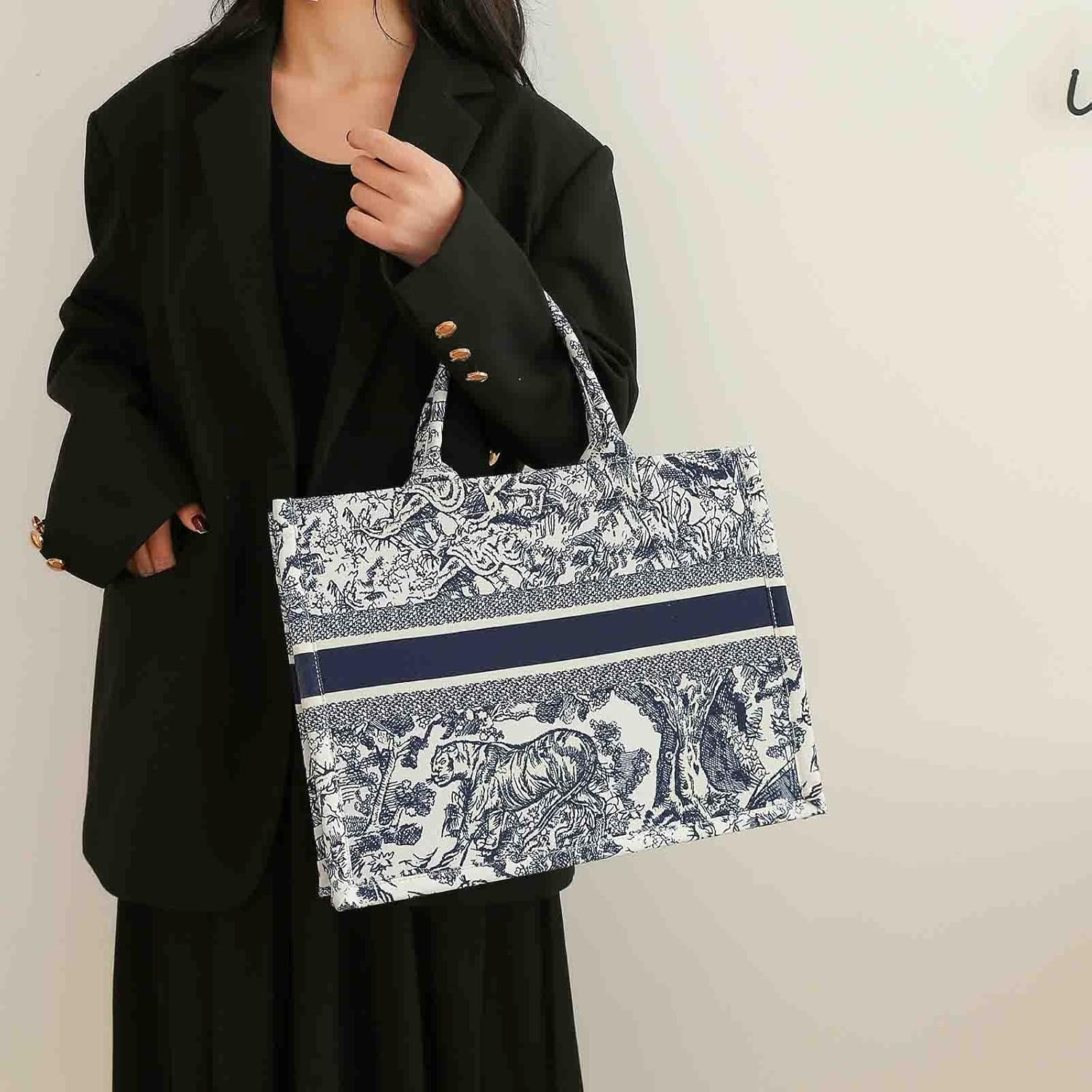 Fashion luxury tote bag cotton linen one shoulder handbag large capacity jacquard embroidery retro exquisite graffiti - Image 7