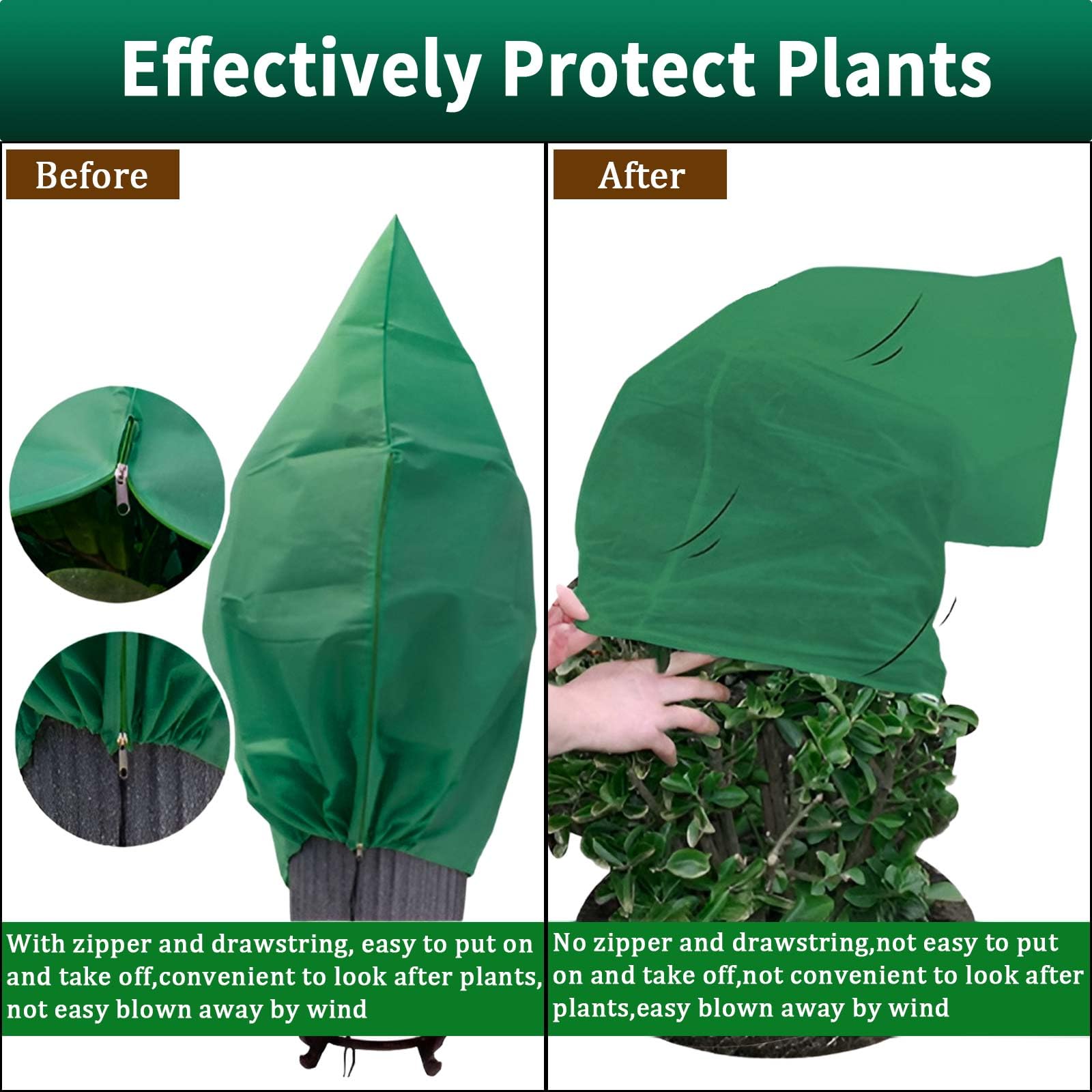 Lot De 3 Housses D'Hivernage Plantes Vankarr - 80x120cm, 60g/m², Résistance -20°C - Protection Extérieure Avec Fermeture éclair Et Cordon