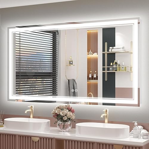 Miniatura 34 de OKPAL 50x30 Espejo de baño LED con marco negro, espejo iluminado para tocador de baño, iluminación frontal y trasera, regulable, antivaho, 3 Negro