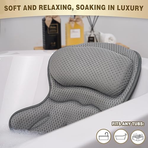 Miniatura 2 de Almohada de baño de lujo, extra suave y cómoda para la cabeza, cuello y espalda, con cojines de malla de aire 4D y ventosas antideslizantes, gran