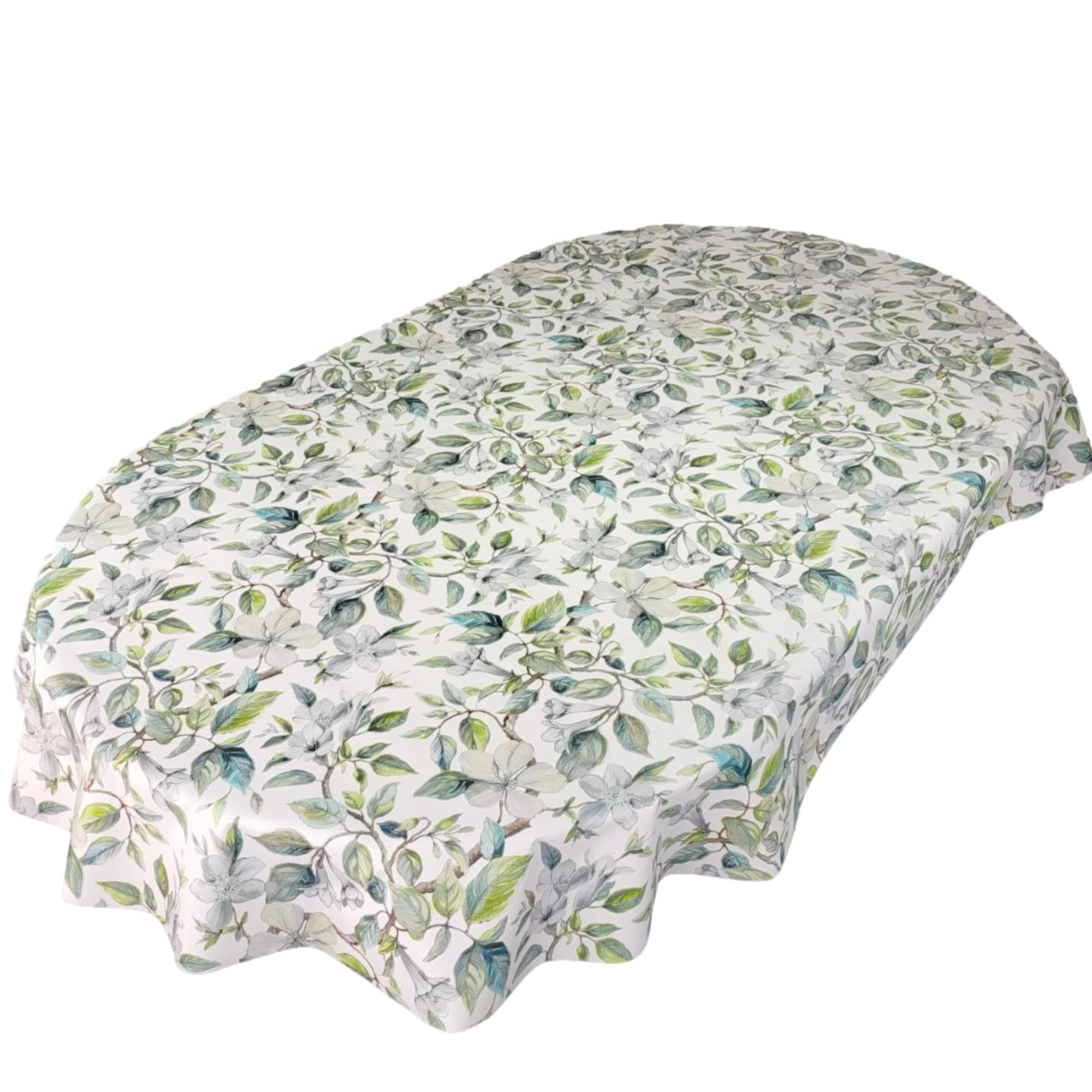 Karina Home Oval Beautiful Leaves Green Teal Wipe Clean Tablecloth Vinyl PVC Table Cover Wipeable Table Cloth (Green, Oval 180cm x 140cm)