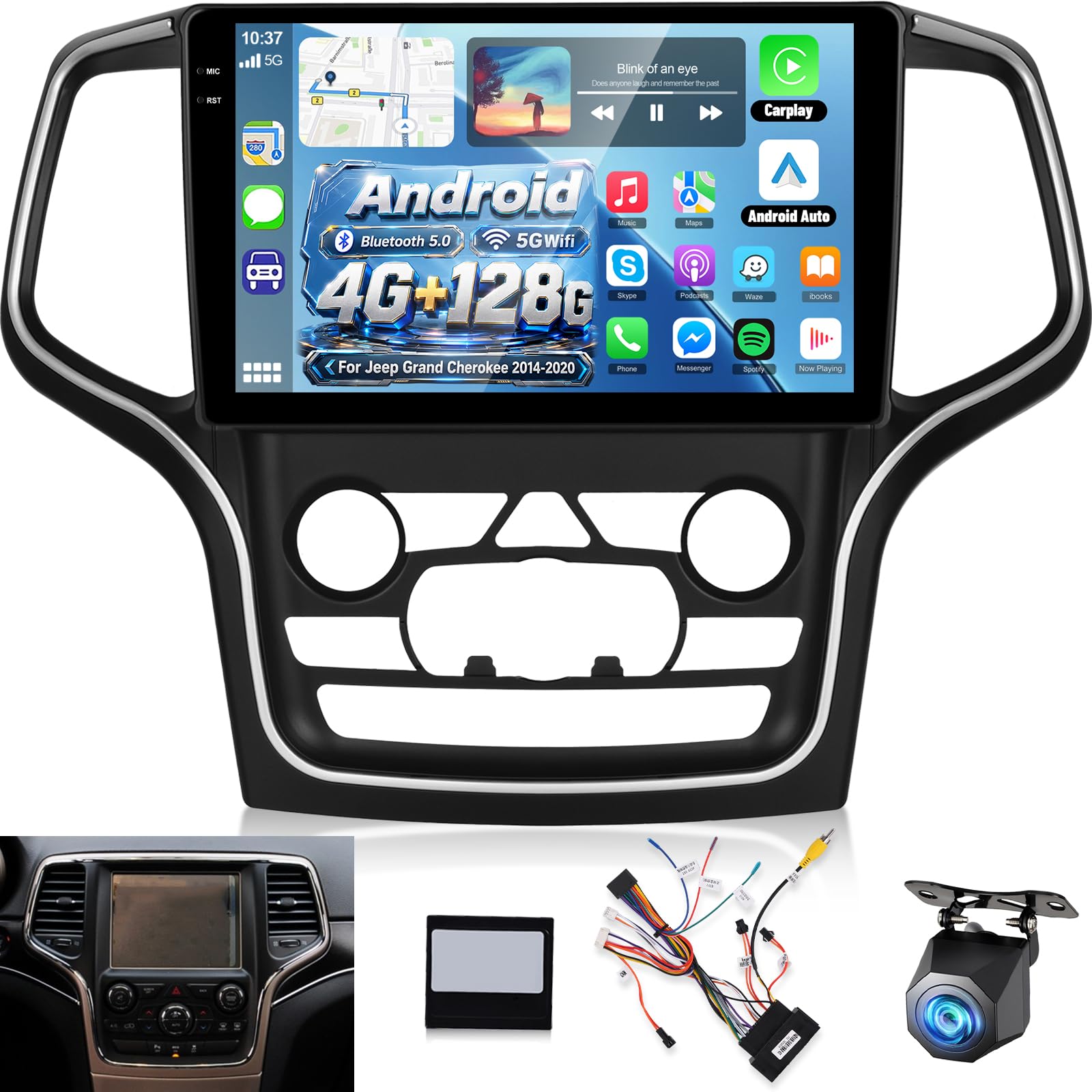 Photo 1 of [4+128G] Android Radio for Jeep Grand Cherokee 2014-2020 Suitable for Big Screen: 9 inch Incell Touchscreen Carplay Radio - Wireless Android Auto, 5G/WiFi, GPS, BT 5.0, Custom Homepage + Backup Camera