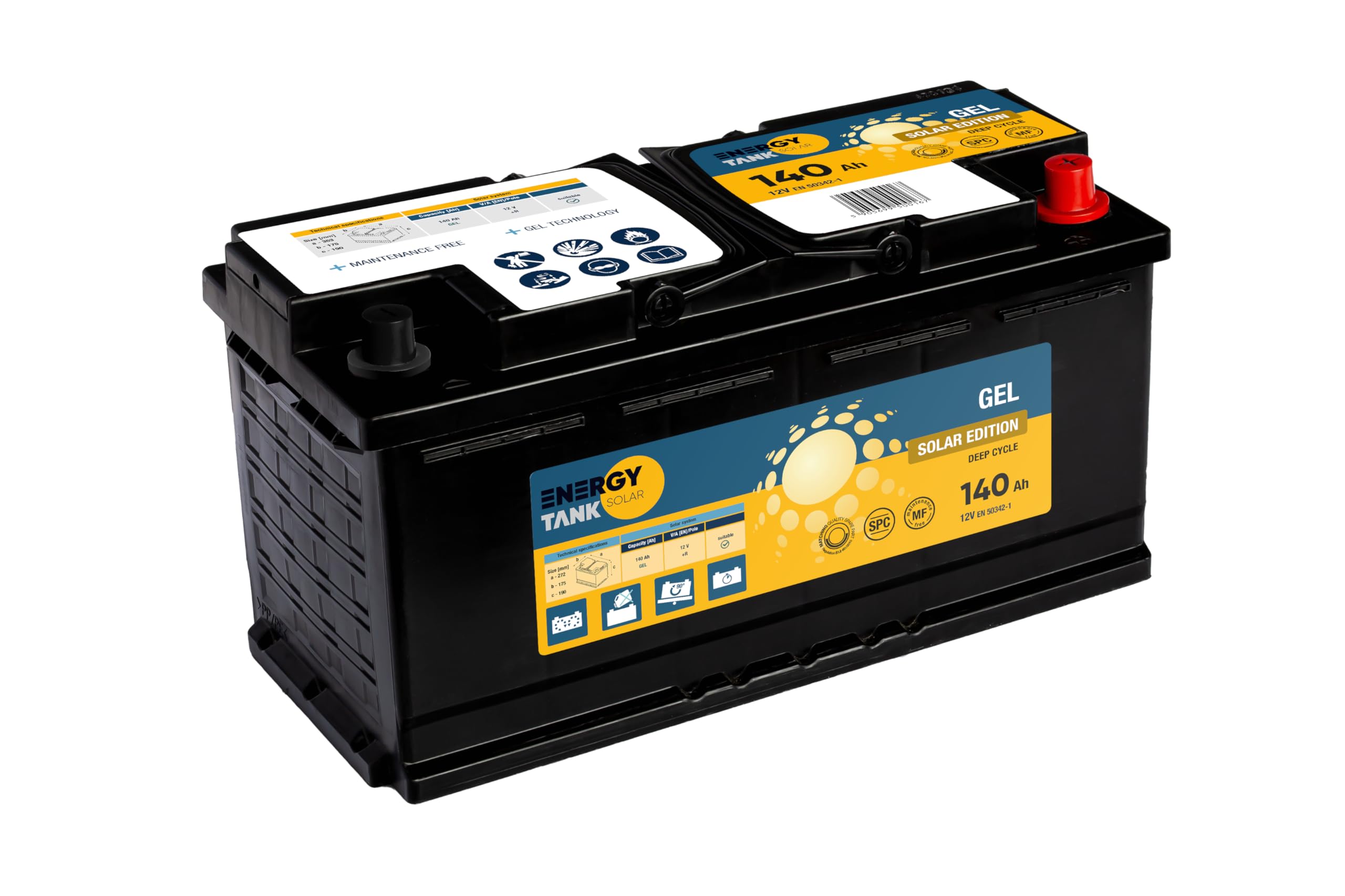Energy Tank Batterie Solaire 12V 140Ah - Batterie Gel | pour Camping-Car, Caravane et Applications Stationnaires - Résistante aux Vibrations et aux Chocs - Sans Entretien