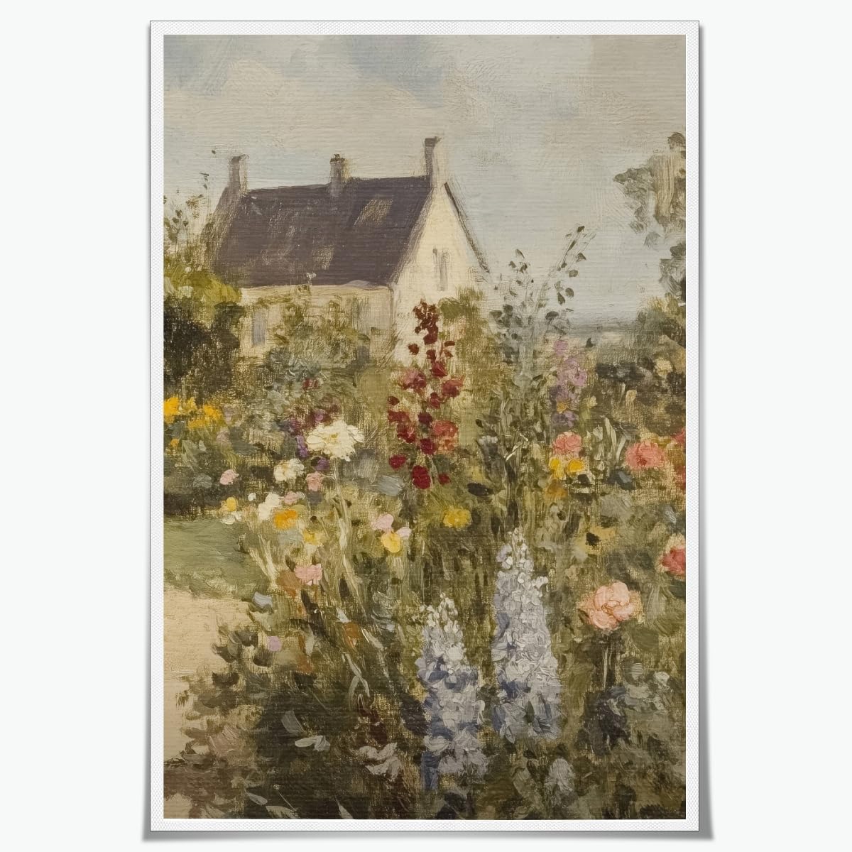 Vintage Cottage Garden Wall Art Cottagecore Floral Landscape Wall Decor Rustic Country House Canvas Poster Retro Botanical Painting Farmhouse Flower Field Print for Living Room 24x36inch Unframed