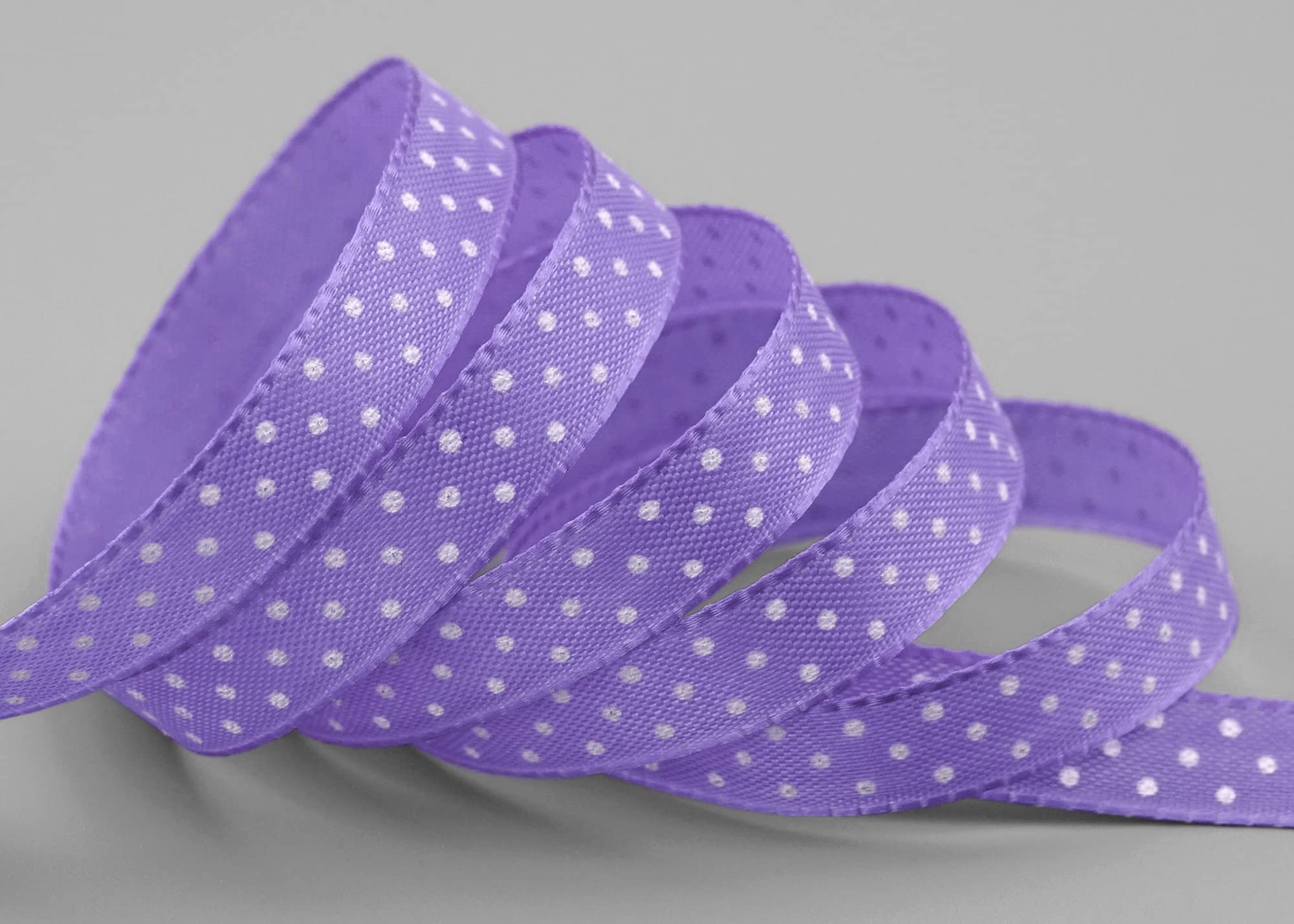 25 m x 10 mm Taffeta Ribbon, One-Sided Printed with Dots, Lilac, Lavender, Decorative Ribbon, Gift Ribbon, Easter, Spring