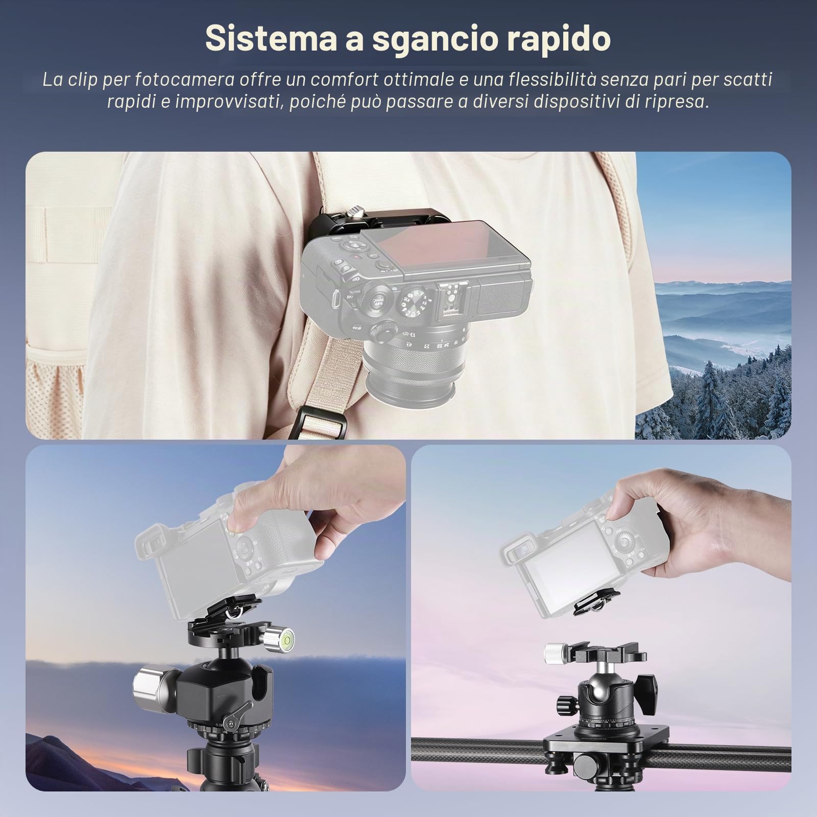 NEEWER Clip per Zaino per Fotocamera, Attacco a Sgancio Rapido Compatibile con Sistema PD e Piastra Tipo Arca, Blocco di Sicurezza, Fotocamere DSLR e Mirrorless Carico di 10kg（22lb）