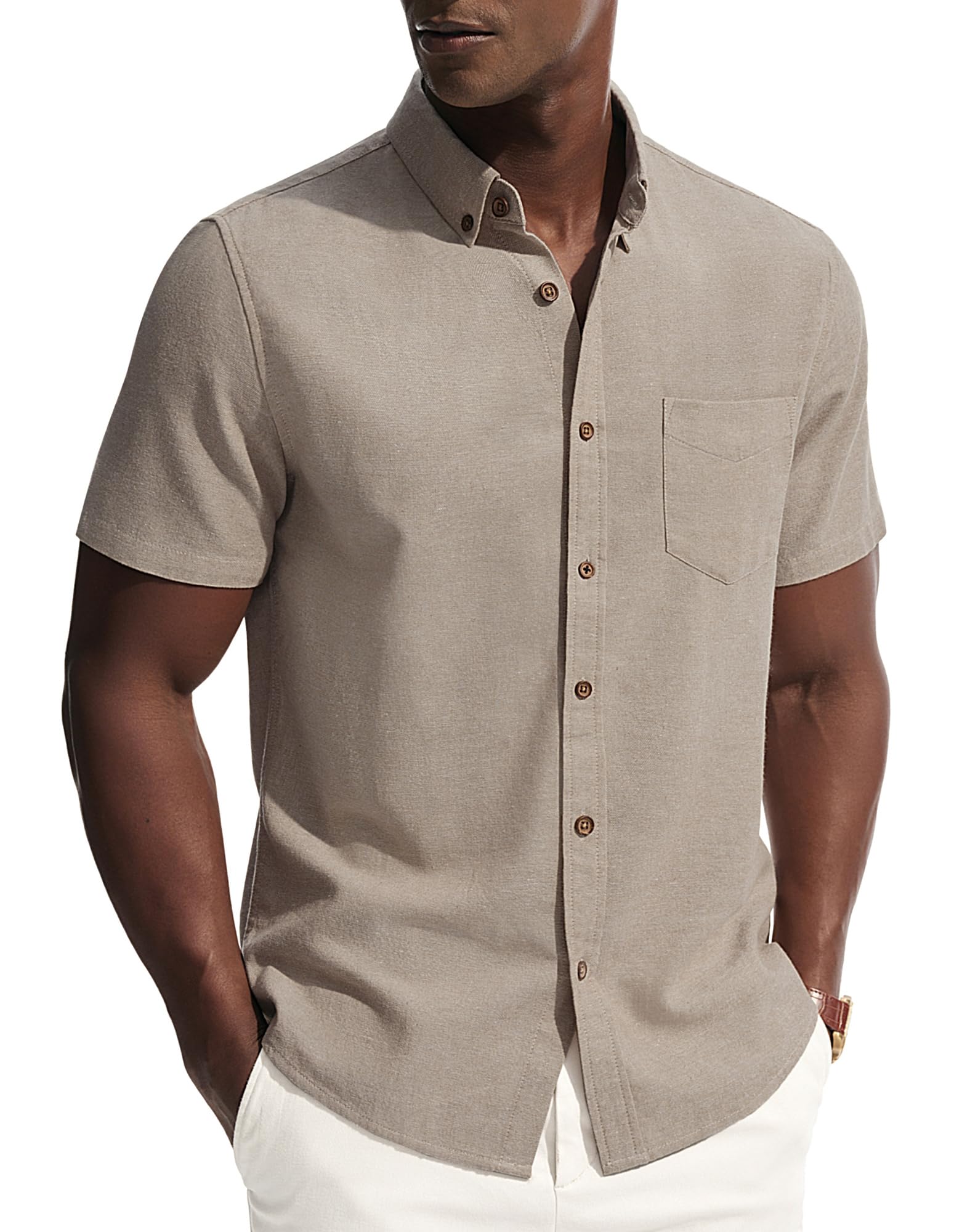 PJ PAUL JONES Camisa de lino manga corta para hombre, ligera verano