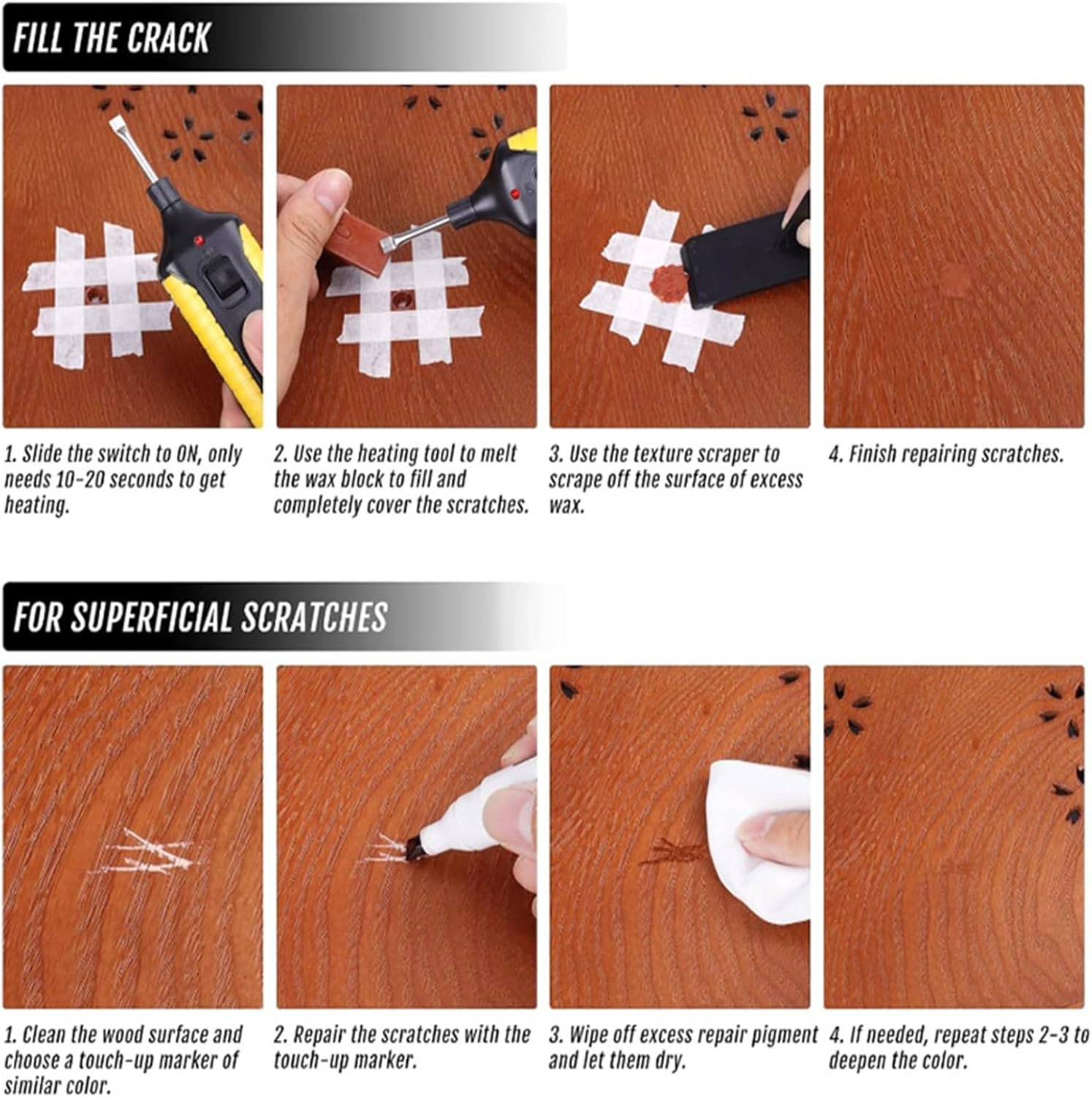 木製床修理セット ラミネートハードウッドフロアと家具の補修家具修理マーカーのシームレスなスクラッチホール修復