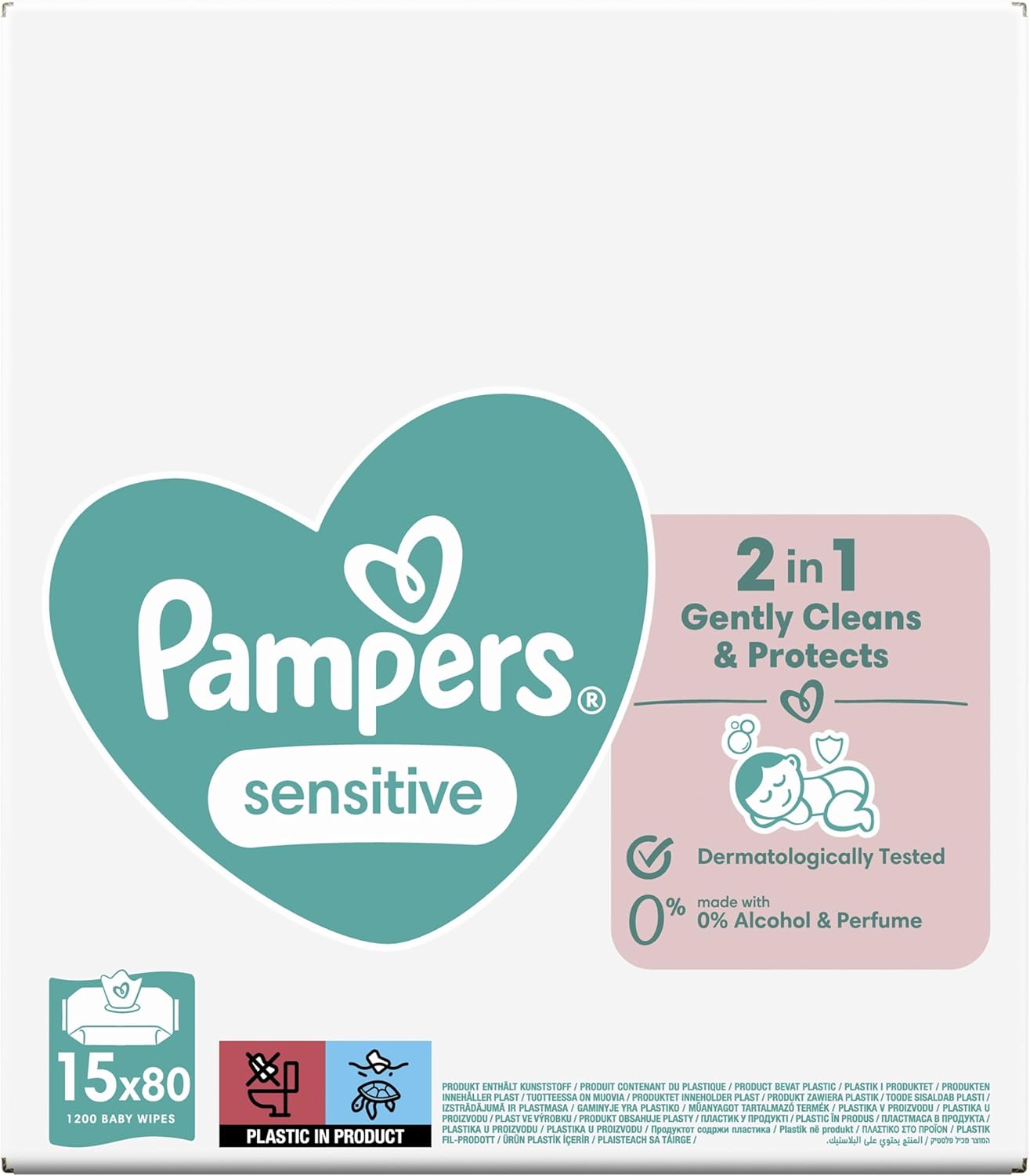 Pampers Sensitive Babydoekjes 15 Verpakkingen = 1200 Doekjes
