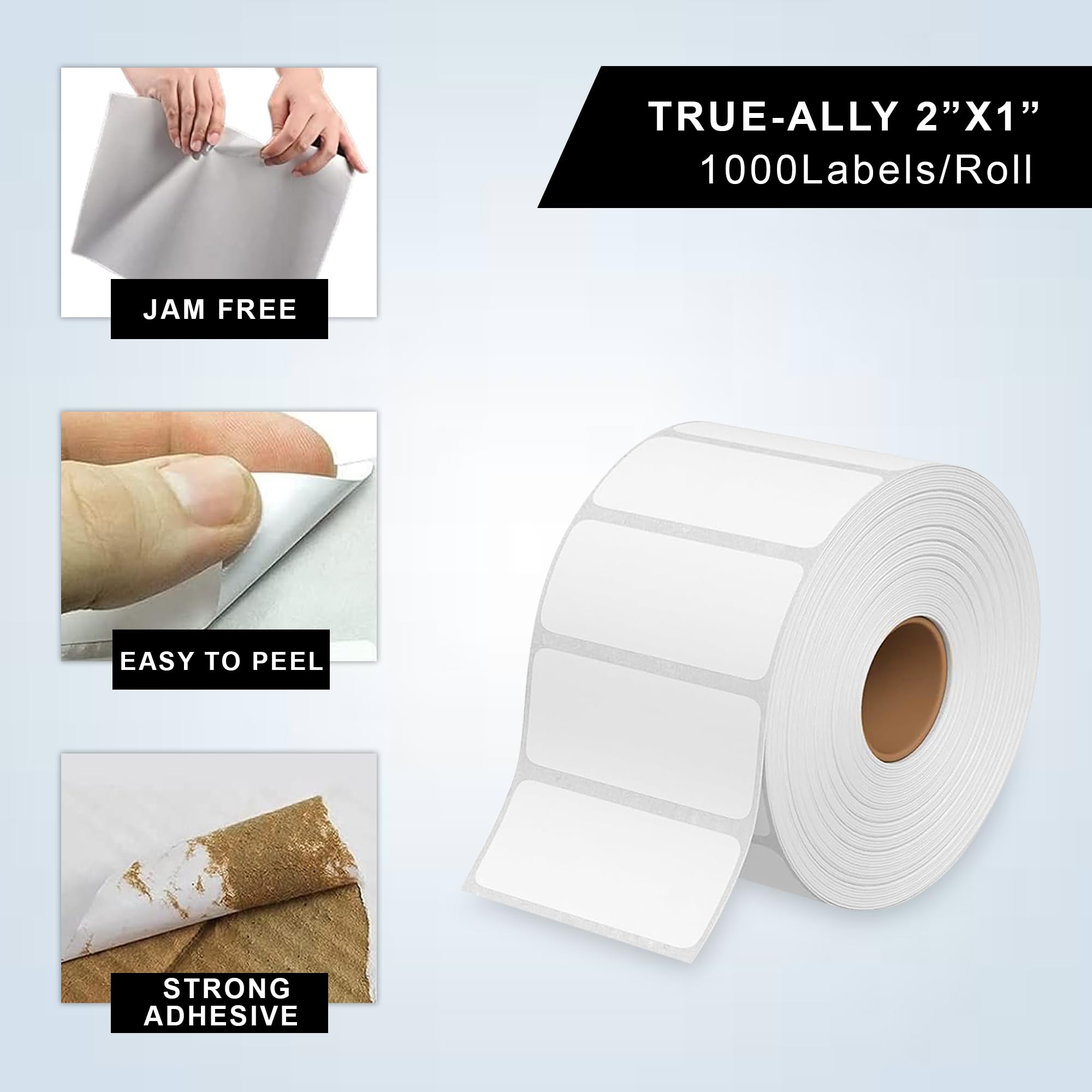 GLUN Direct Thermal Barcode-Etiketten, Größe 50 mm x 25 mm, 15.000 Etiketten, 15 Rollen, direktes thermisches Weiß, selbstklebender Aufkleber zum Beschriften und Barcodieren