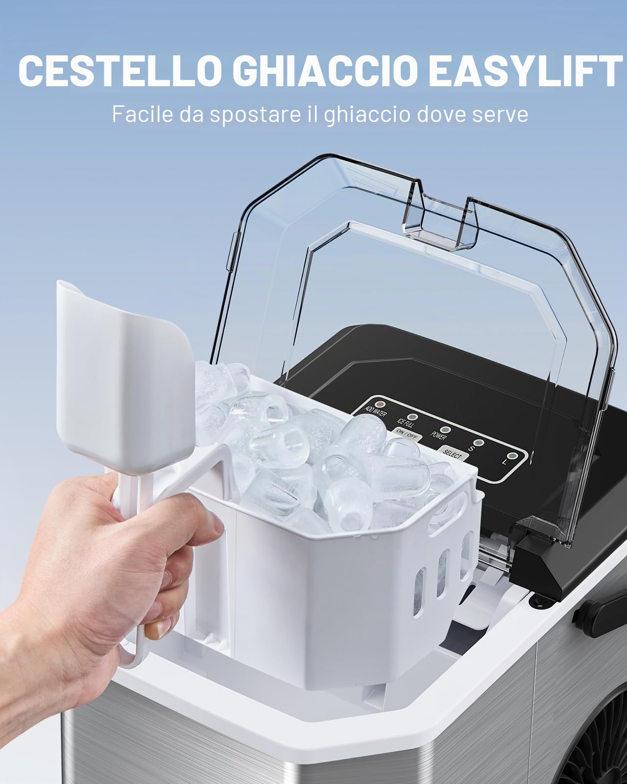 Silonn Macchina per il ghiaccio portatile, con manico per il trasporto, autopulente, con cestino e paletta, 9 cubi in 6 minuti, 12 kg al giorno, ideale per casa, cucina, campeggio, camper