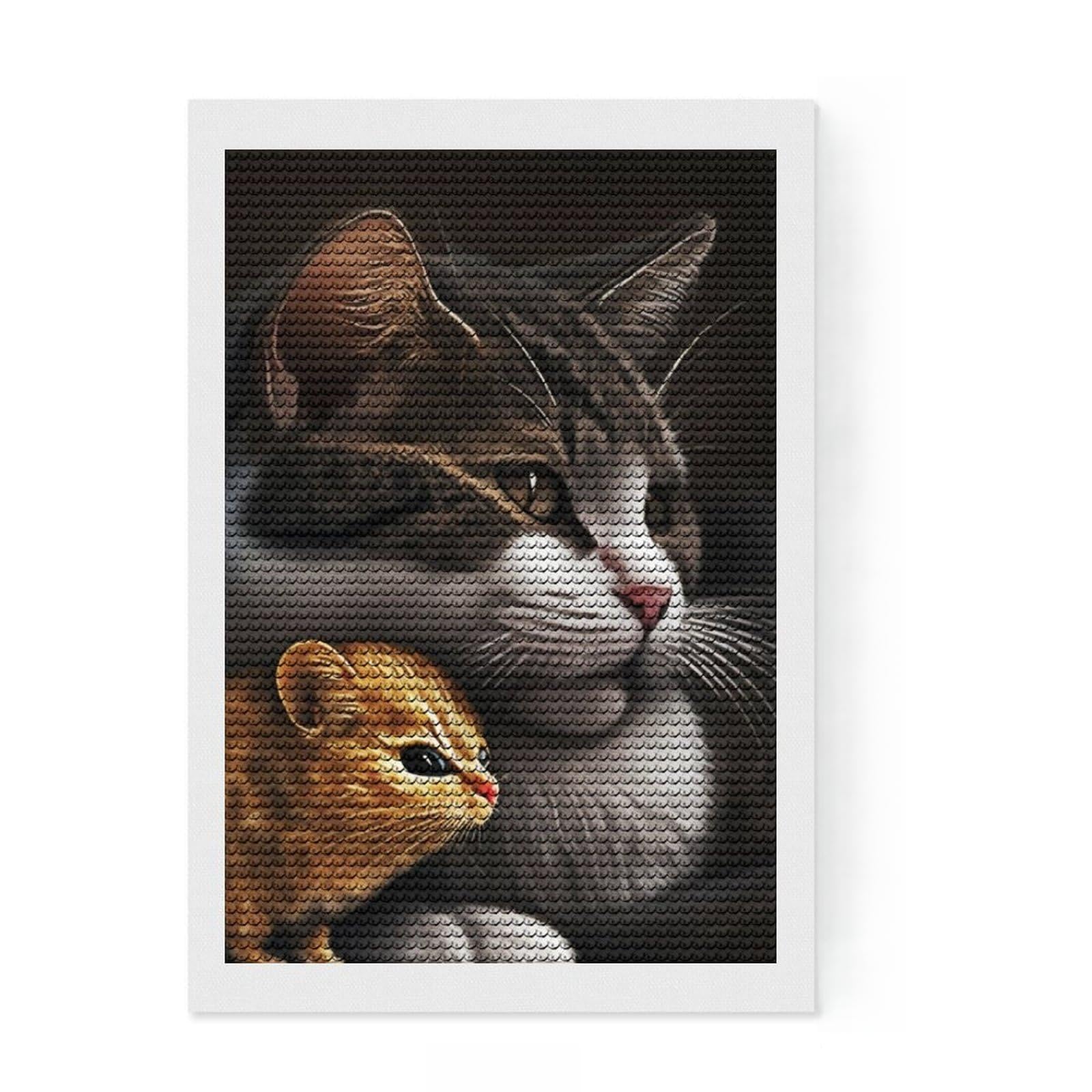 Junmoney Cute Cat and Mouse Full Drill Diamond Painting Kit 8"x12", Complete Accessories, Neat Printed Canvas, Creative Leisure Activity