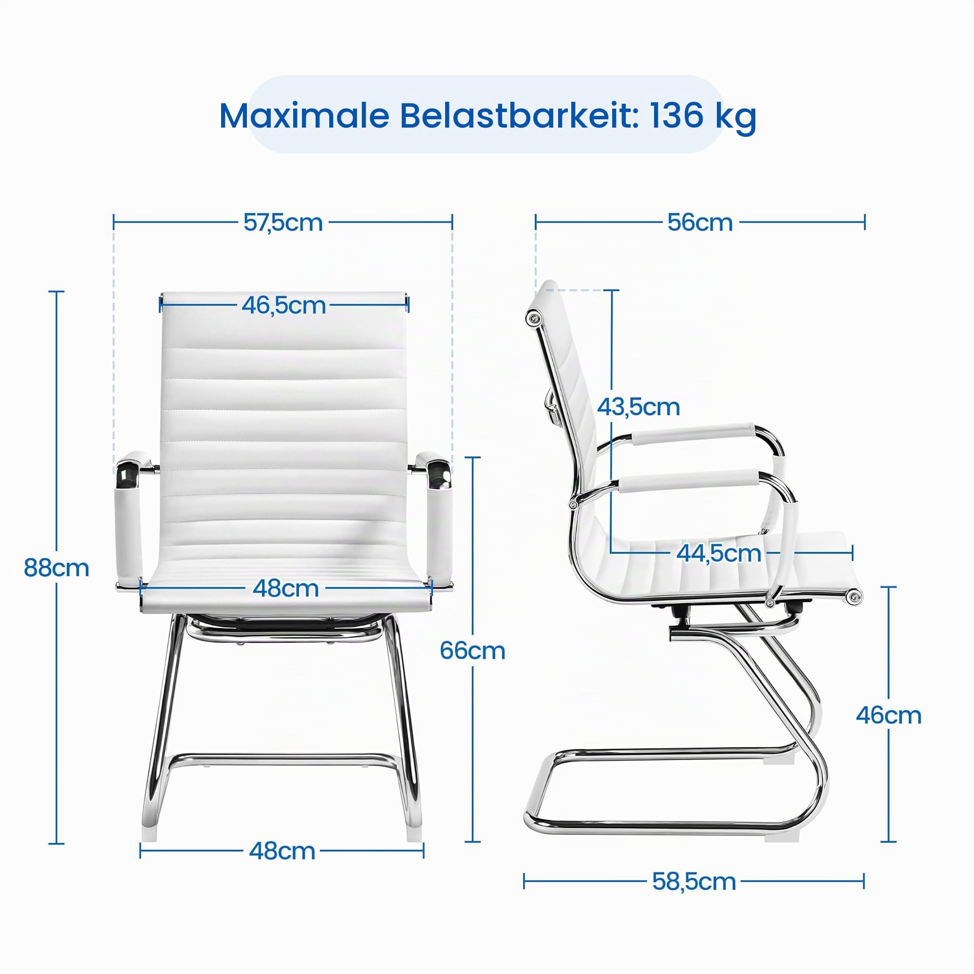 Yaheetech Freischwinger Stuhl 2er Set Besucherstuhl Konferenzstuhl Weiß