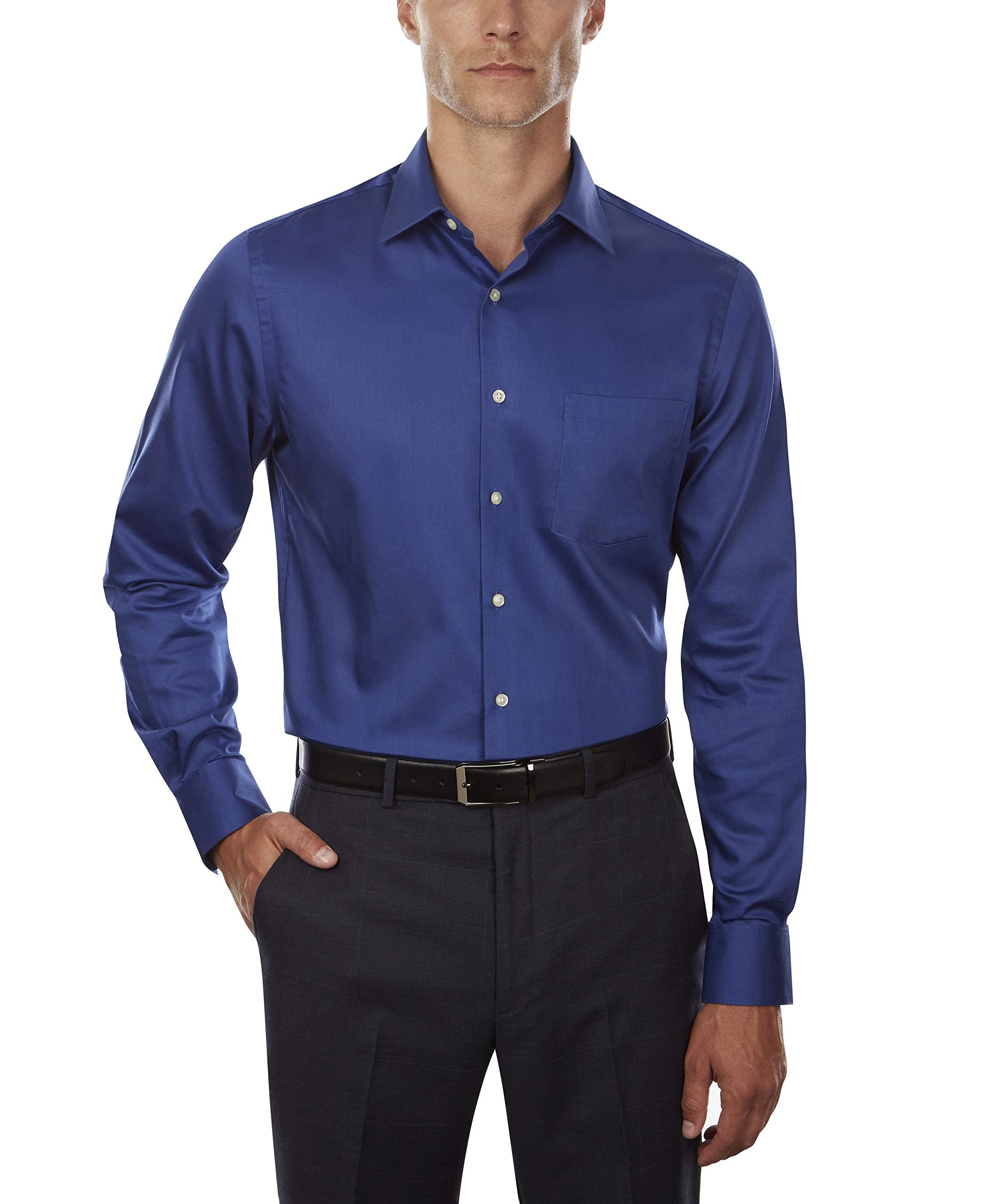 Van Heusen Men's Lux Sateen Fitted Solid Spread Collar Dress Shirt