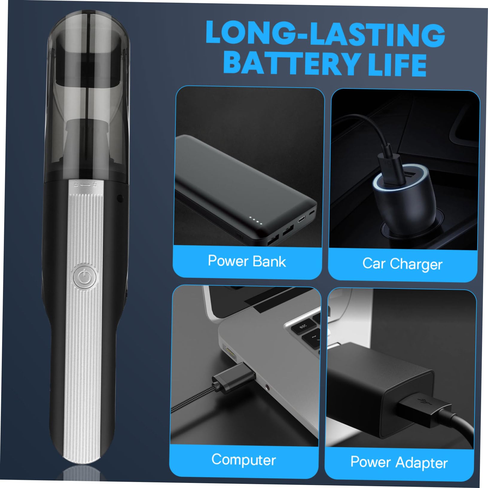 Cabilock Aspiradora Inalámbrica Portátil para Coche, sin Cable, Batería de 2000mah, Uso en Seco y Húmedo, Tamaño Compacto Adecuado para Viajes y Limpieza Automotriz