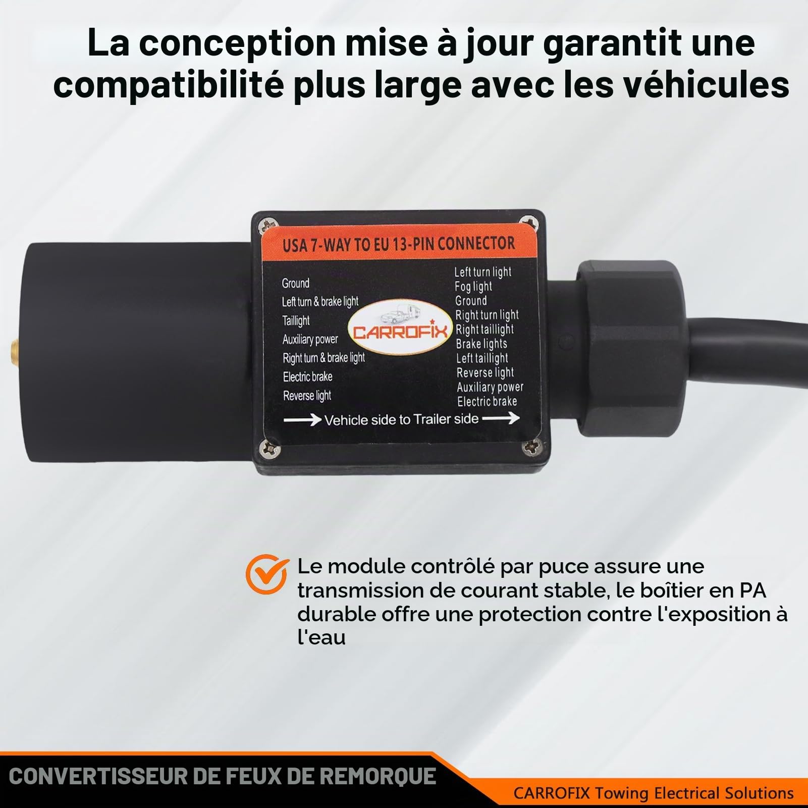Adaptateur pour éclairage de camion à remorque, prise pour véhicule US à 7 pôles à lame RV vers prise de remorque européenne à 13 broches, boîtier PA (7 voies vers 13 broches)